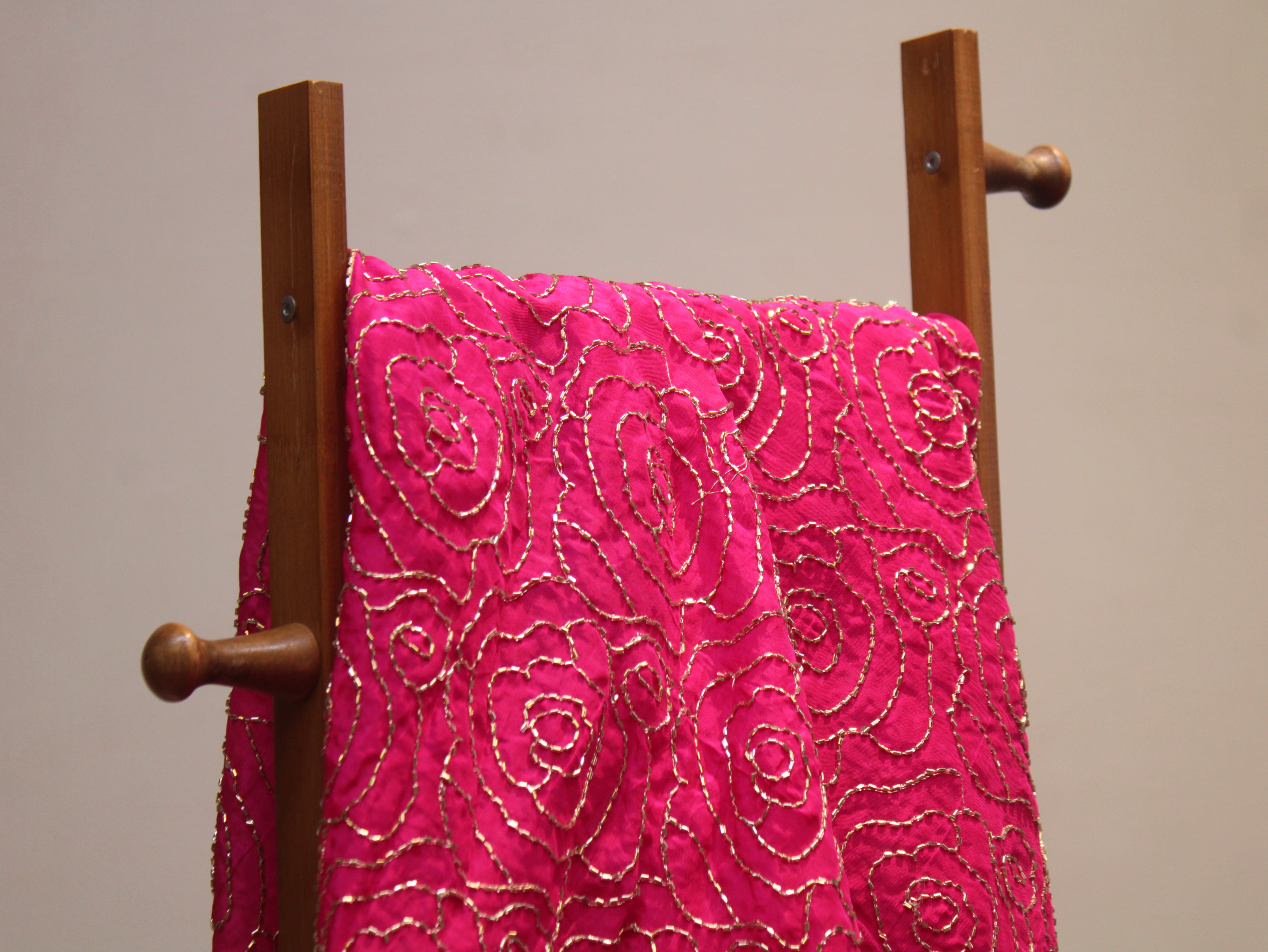 Pure Natural Crepe Fabric with Premium Pipe Beads Work - Rani