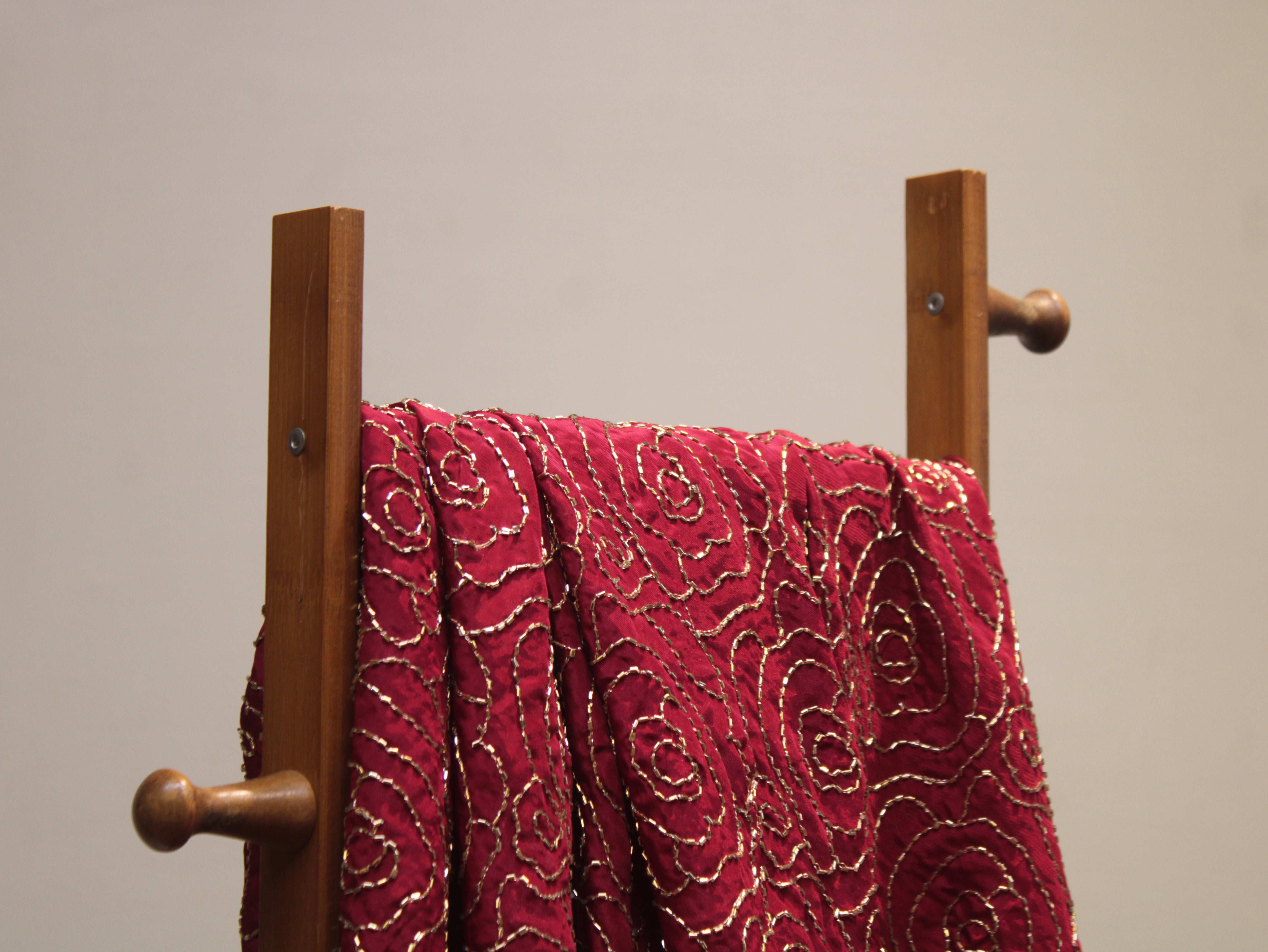 Pure Natural Crepe Fabric with Premium Pipe Beads Work - Maroon