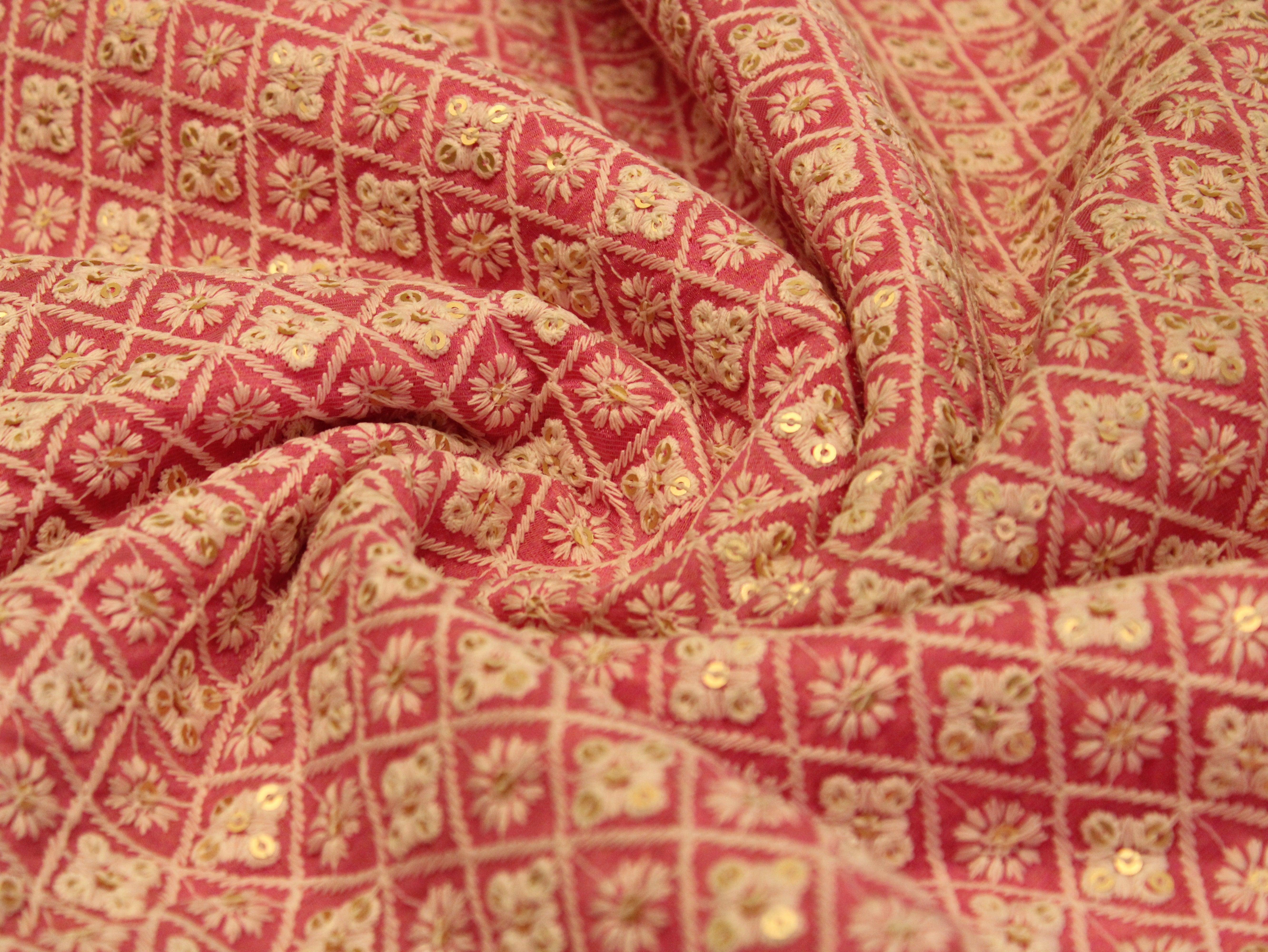 Jute Chanderi White Thread Worked Fabric - M'Foks