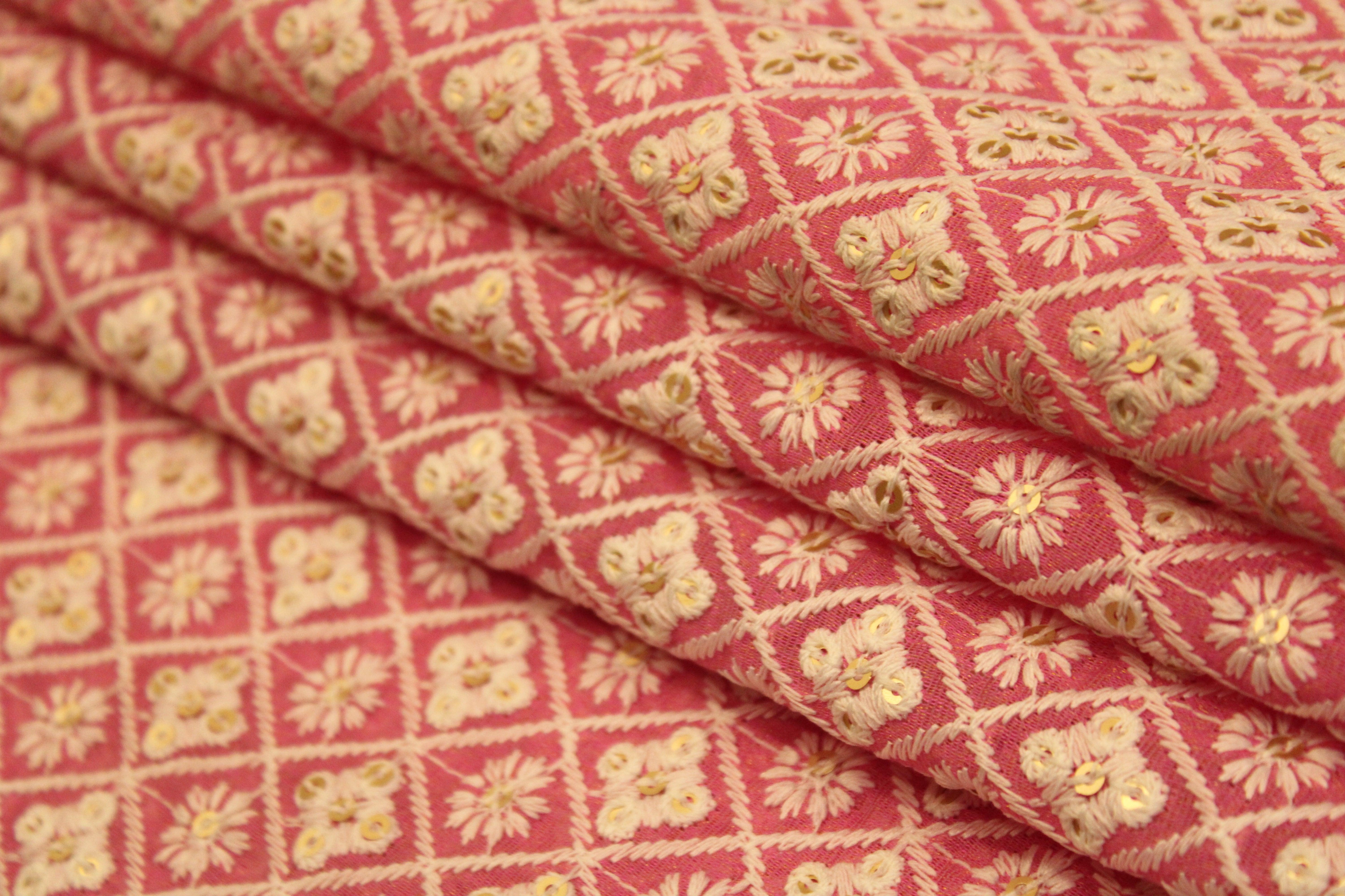 Jute Chanderi White Thread Worked Fabric - M'Foks