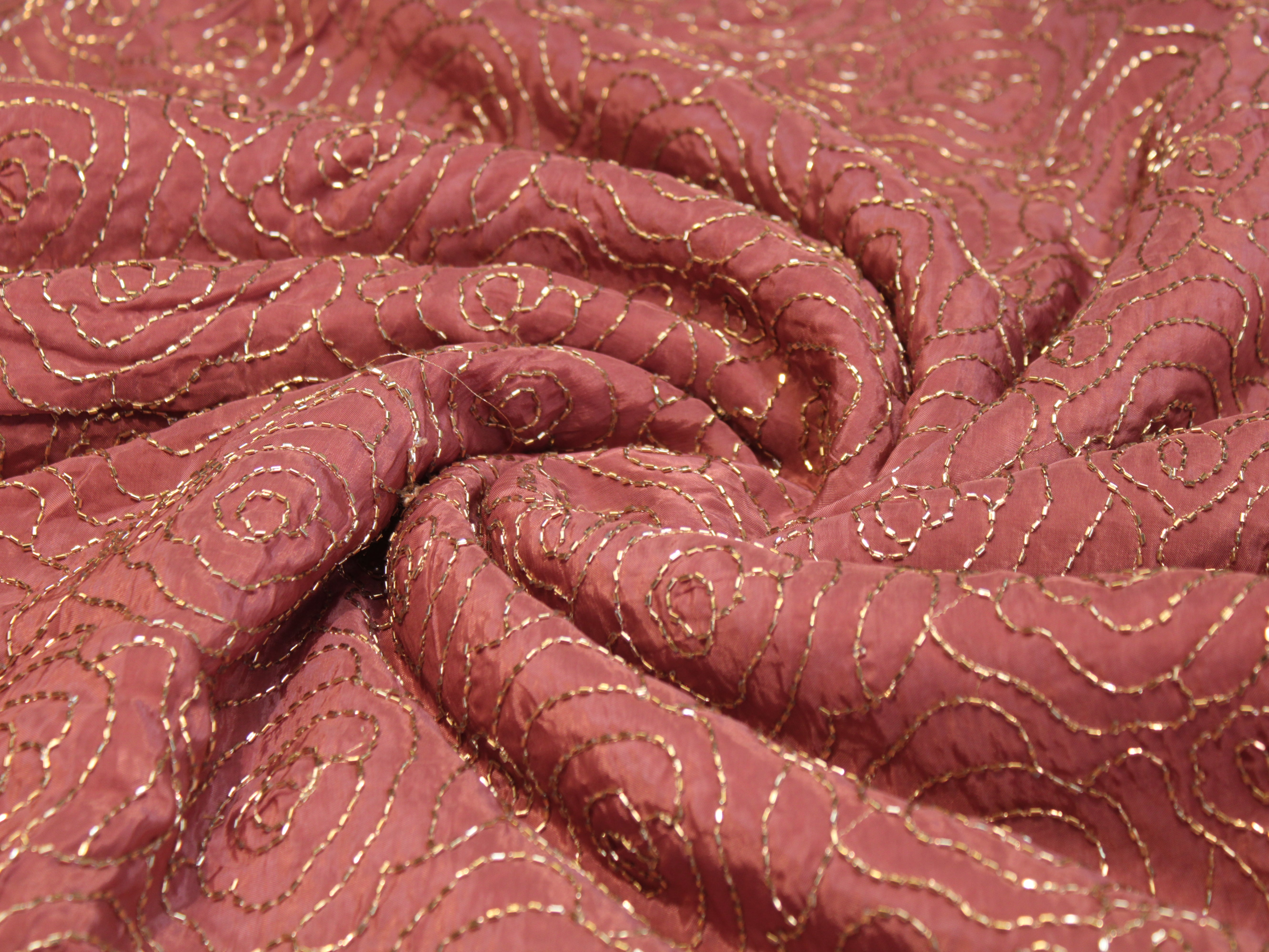 Pure Natural Crepe Fabric with Premium Pipe Beads Work - Dusty Rose