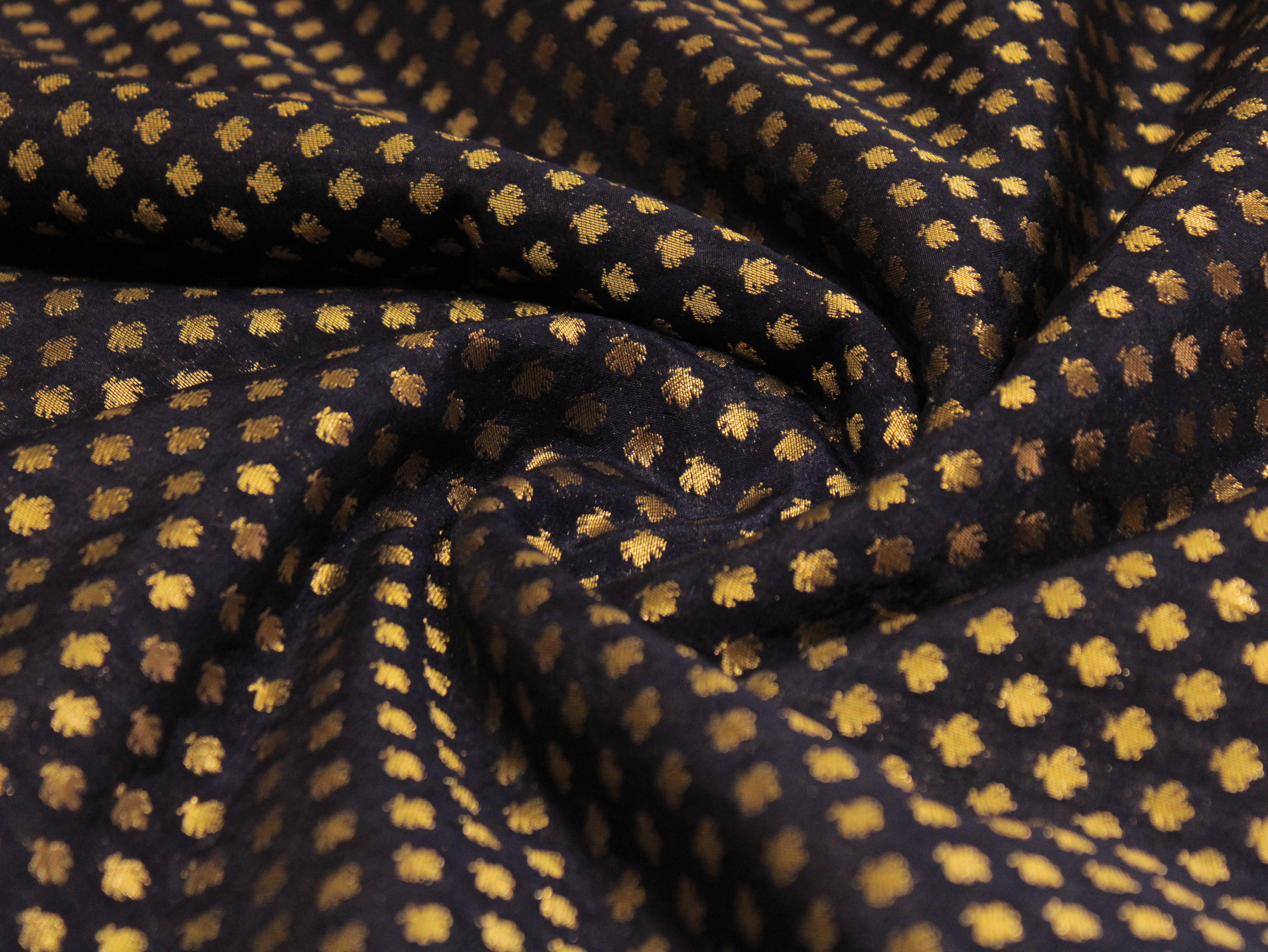 Banarasi Brocade Fabric - Navy Blue - M'Foks