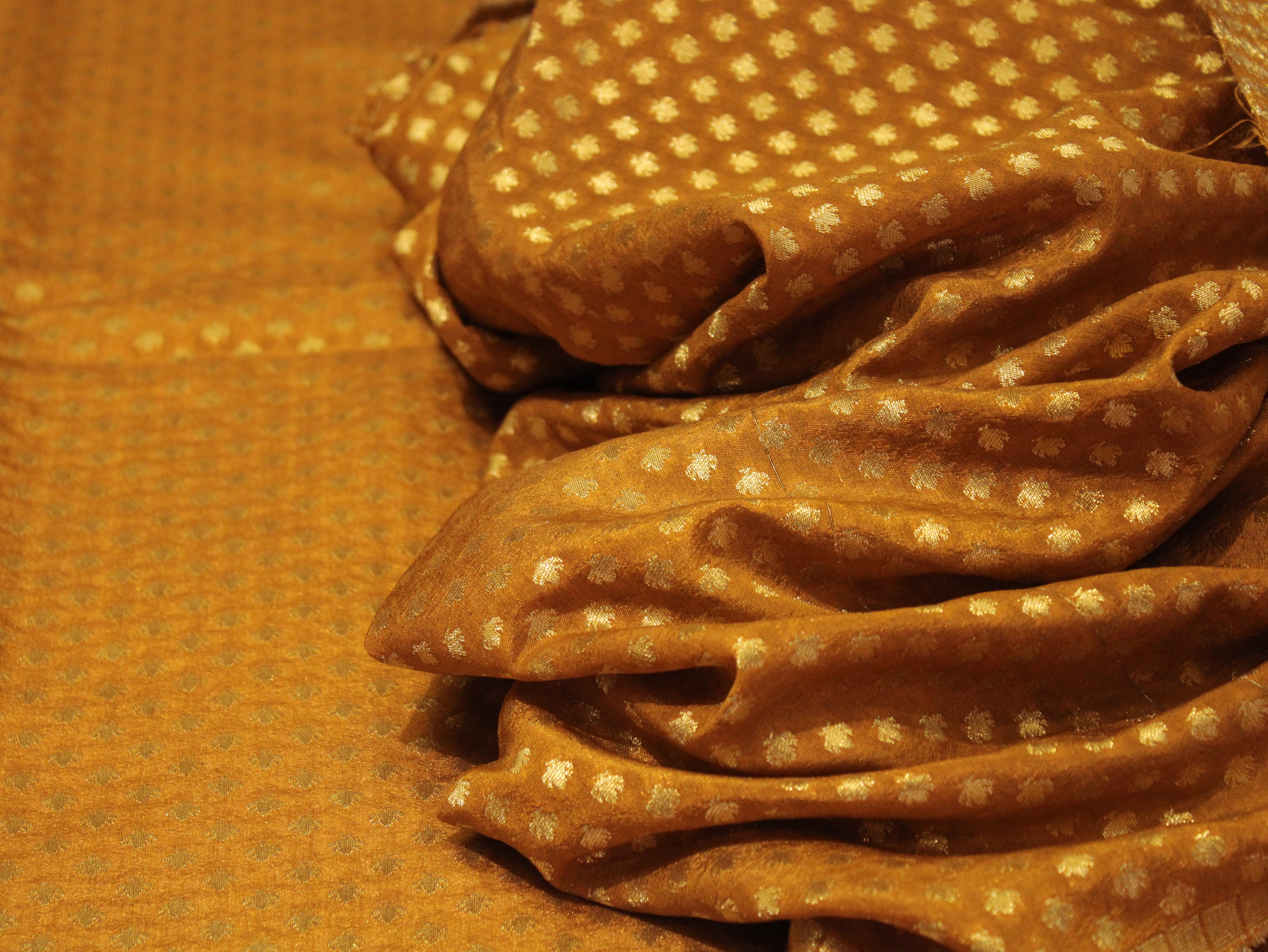 Banarasi Brocade Fabric - Mustard - M'Foks