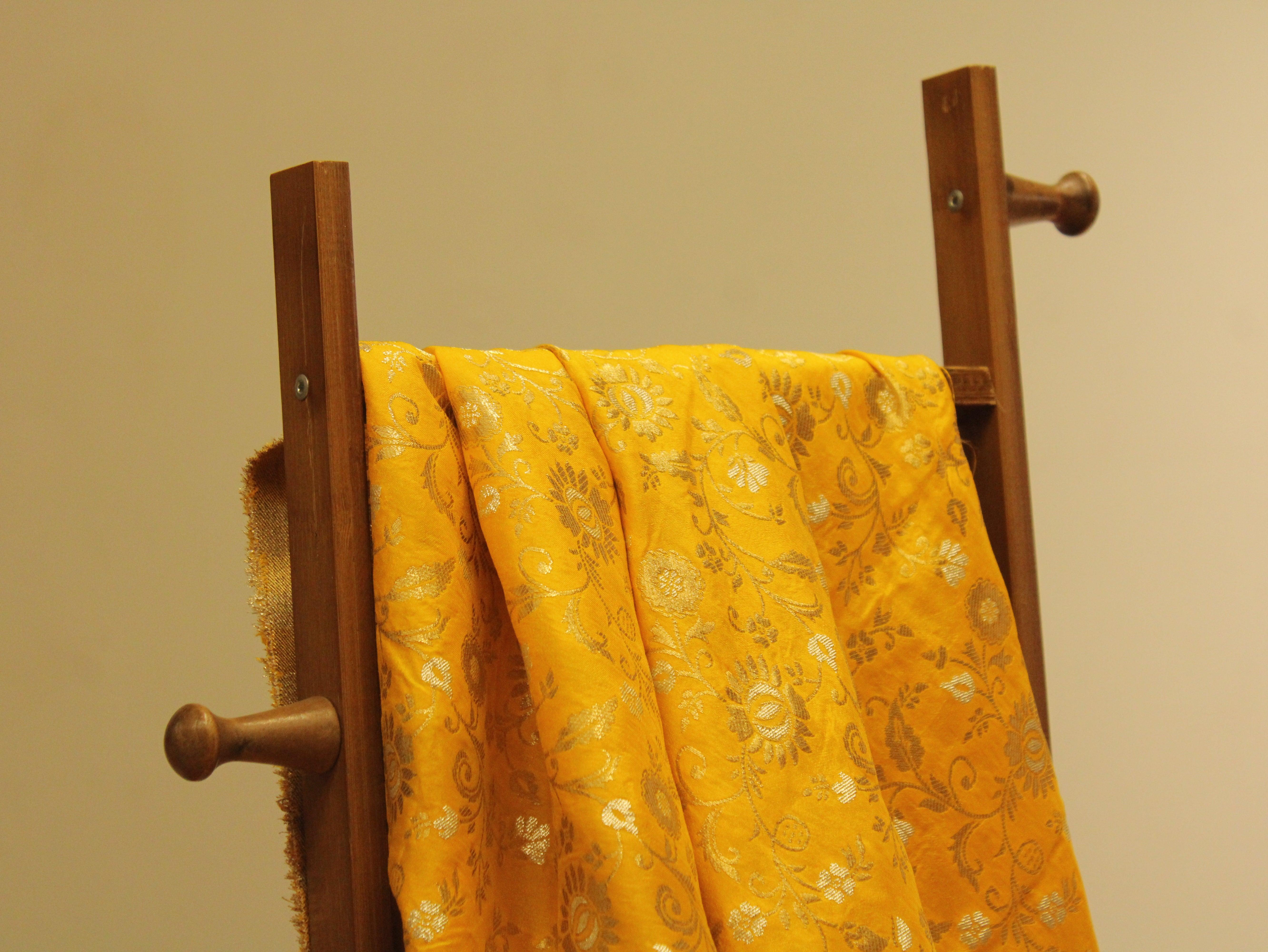 Banarsi Floral Brocade Fabric - Yellow - M'Foks