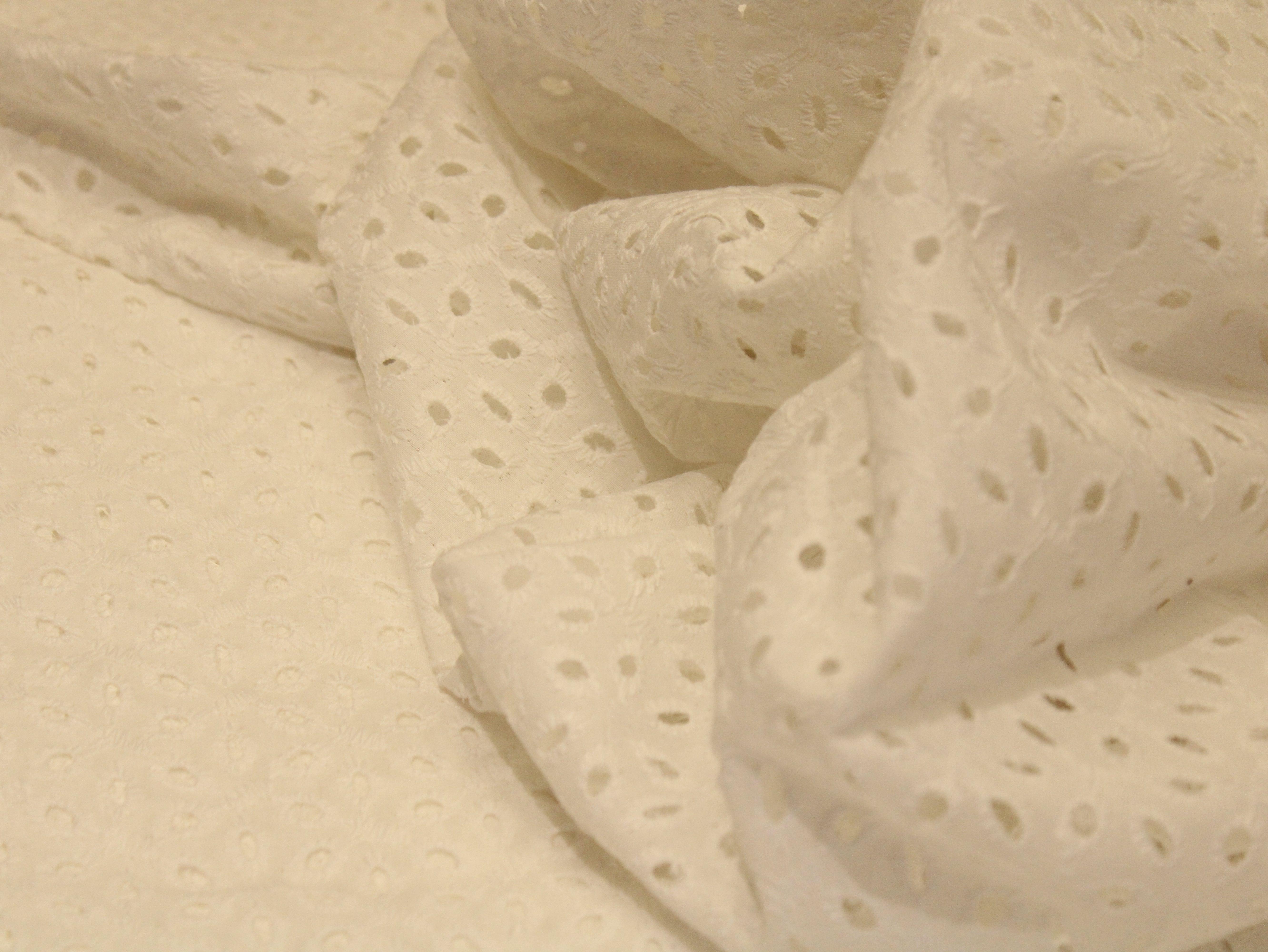 Cotton Cutwork Hakoba Fabric - White - M'Foks