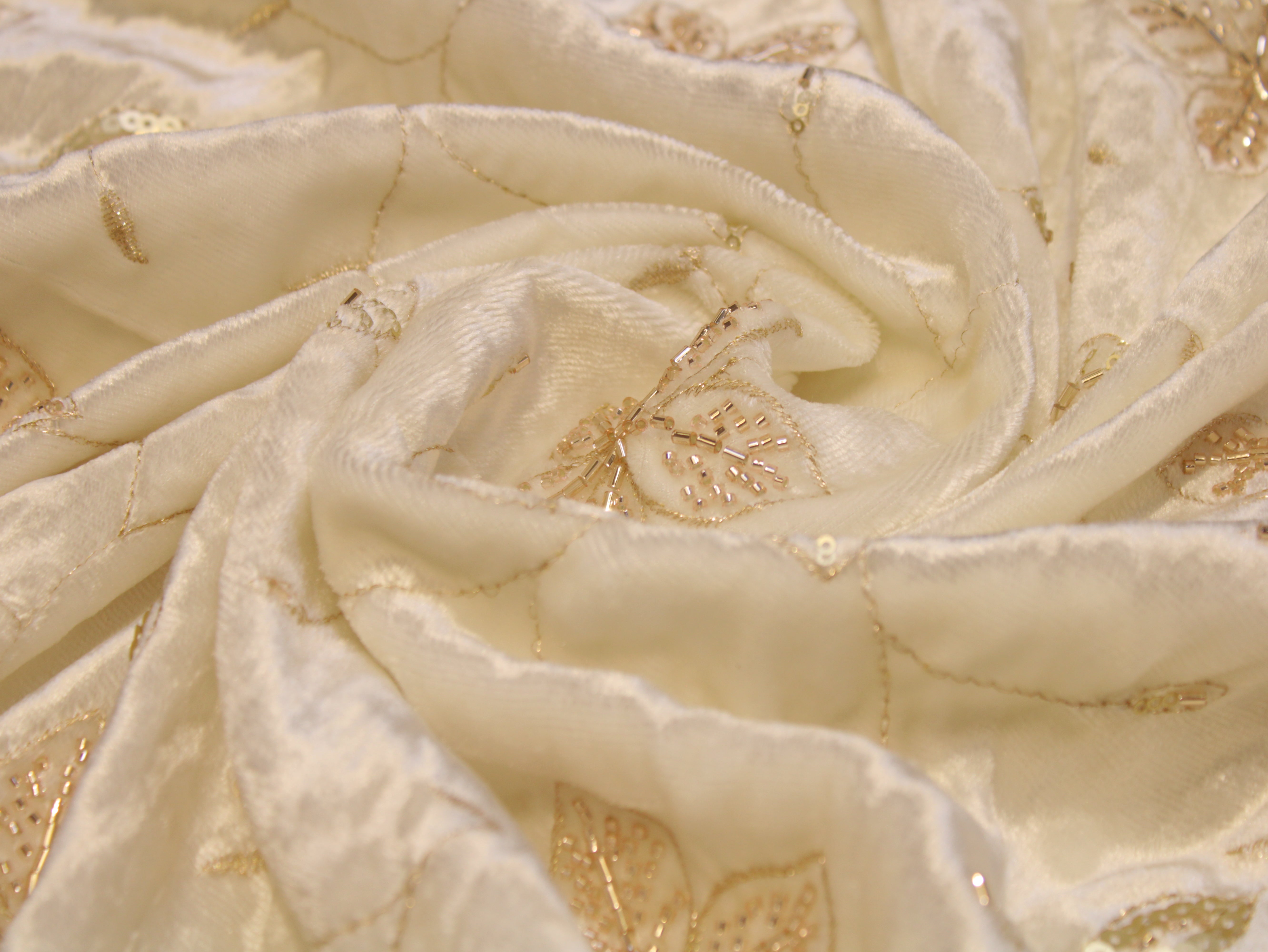 Dyeable Pure Micro Velvet Fabric with Beads Floral Work