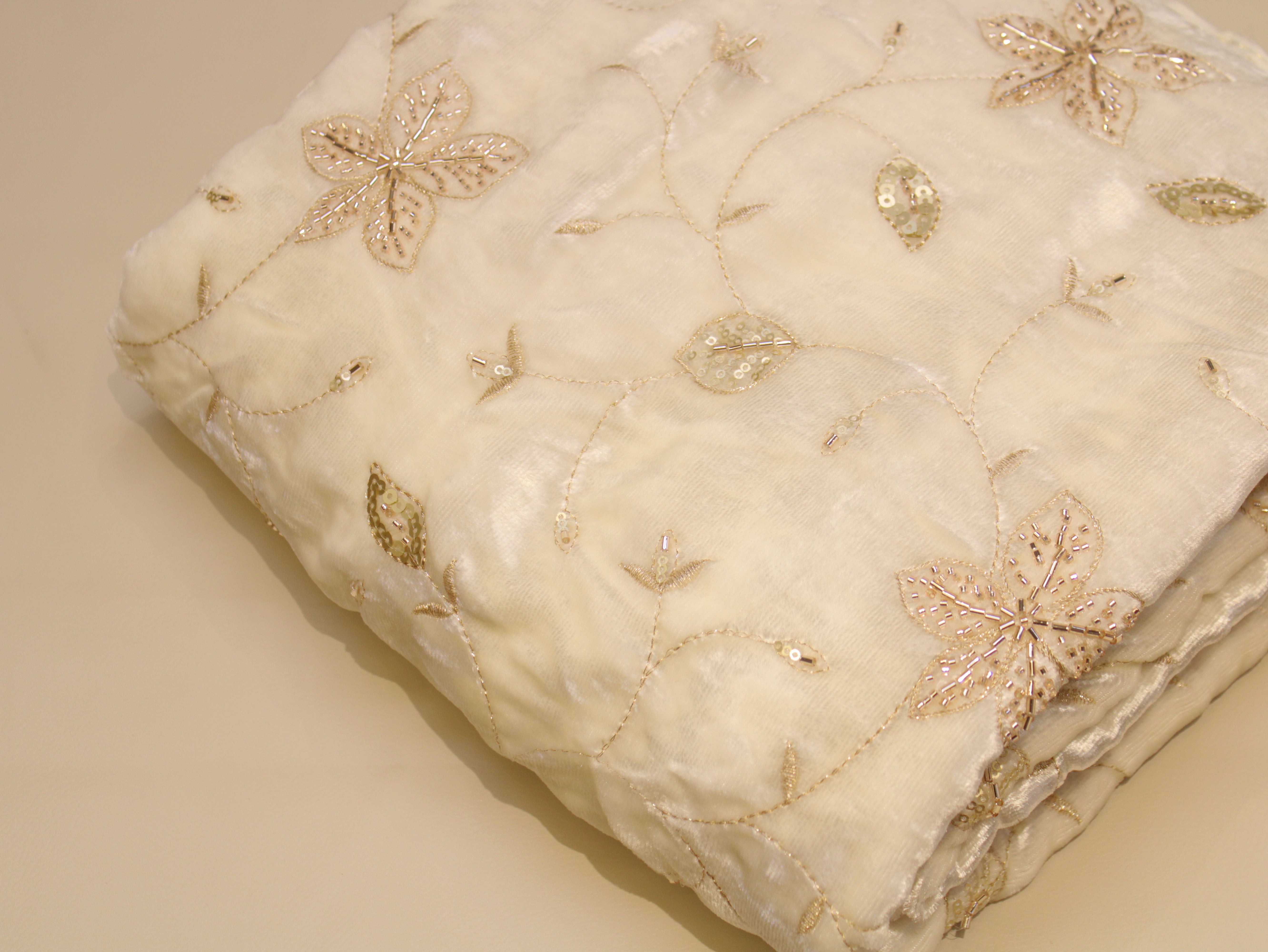Dyeable Pure Micro Velvet Fabric with Beads Floral Work