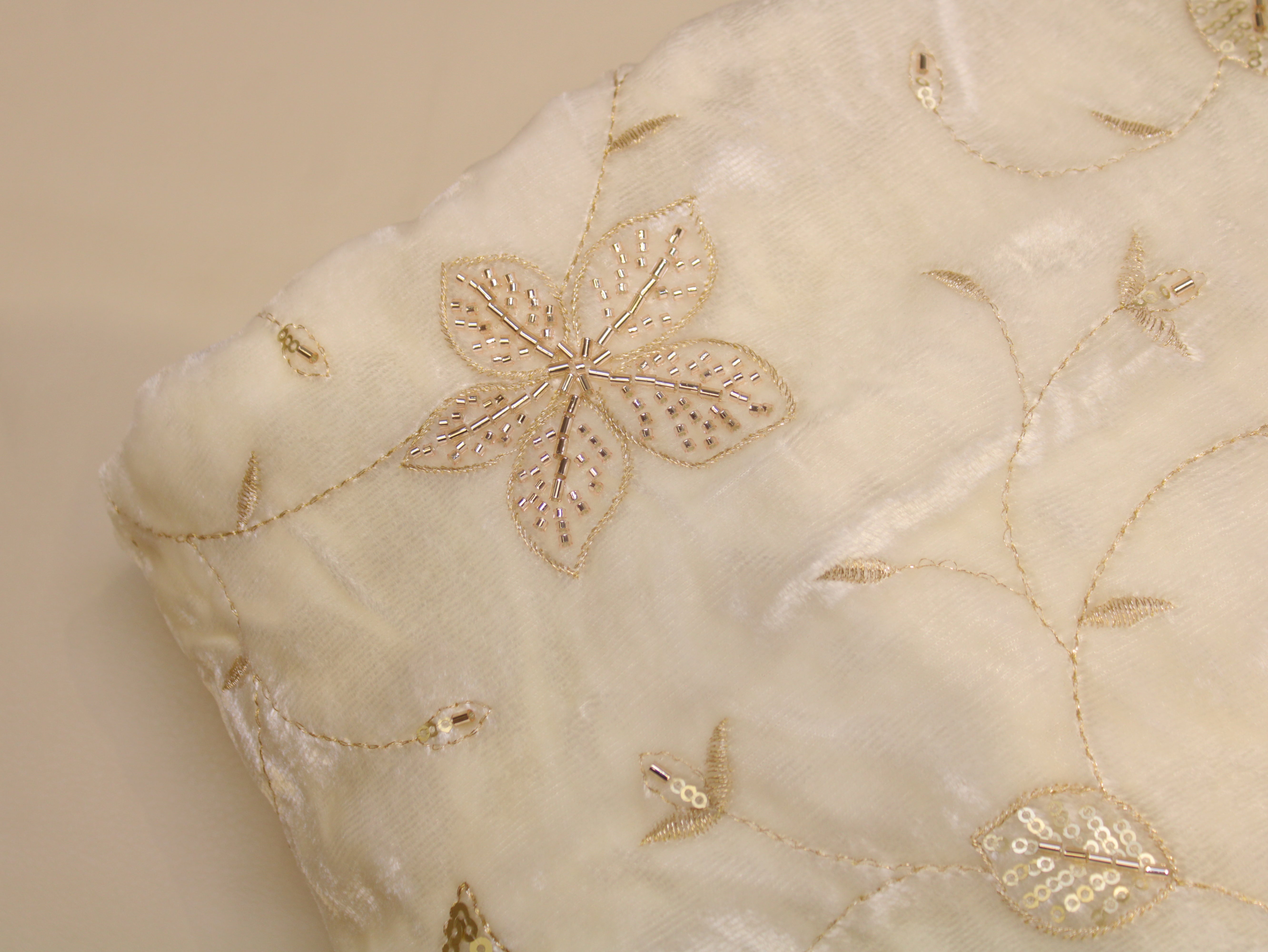 Dyeable Pure Micro Velvet Fabric with Beads Floral Work