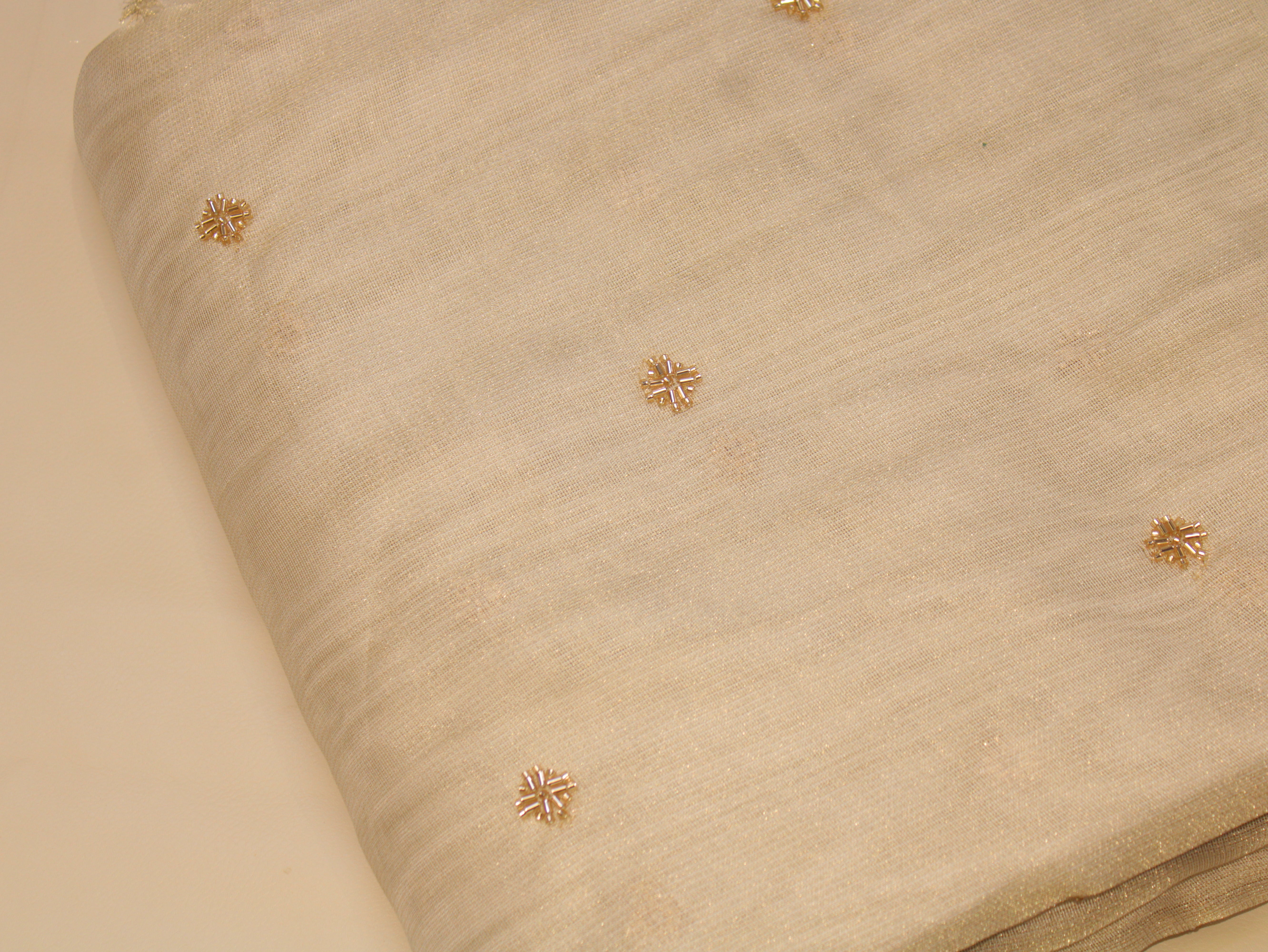 Beads Work Metallic Tissue Fabric with Jute Texture