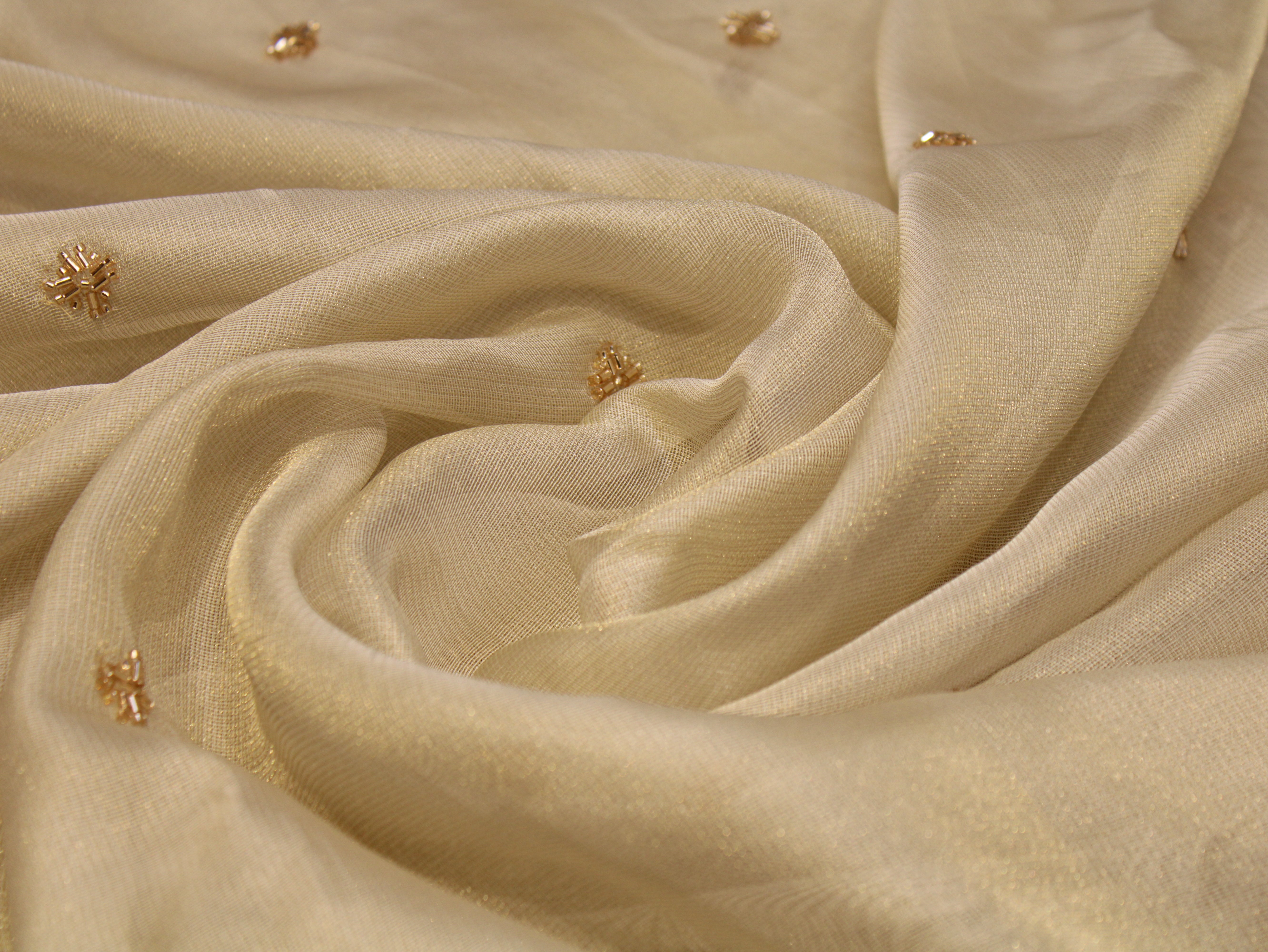 Beads Work Metallic Tissue Fabric with Jute Texture