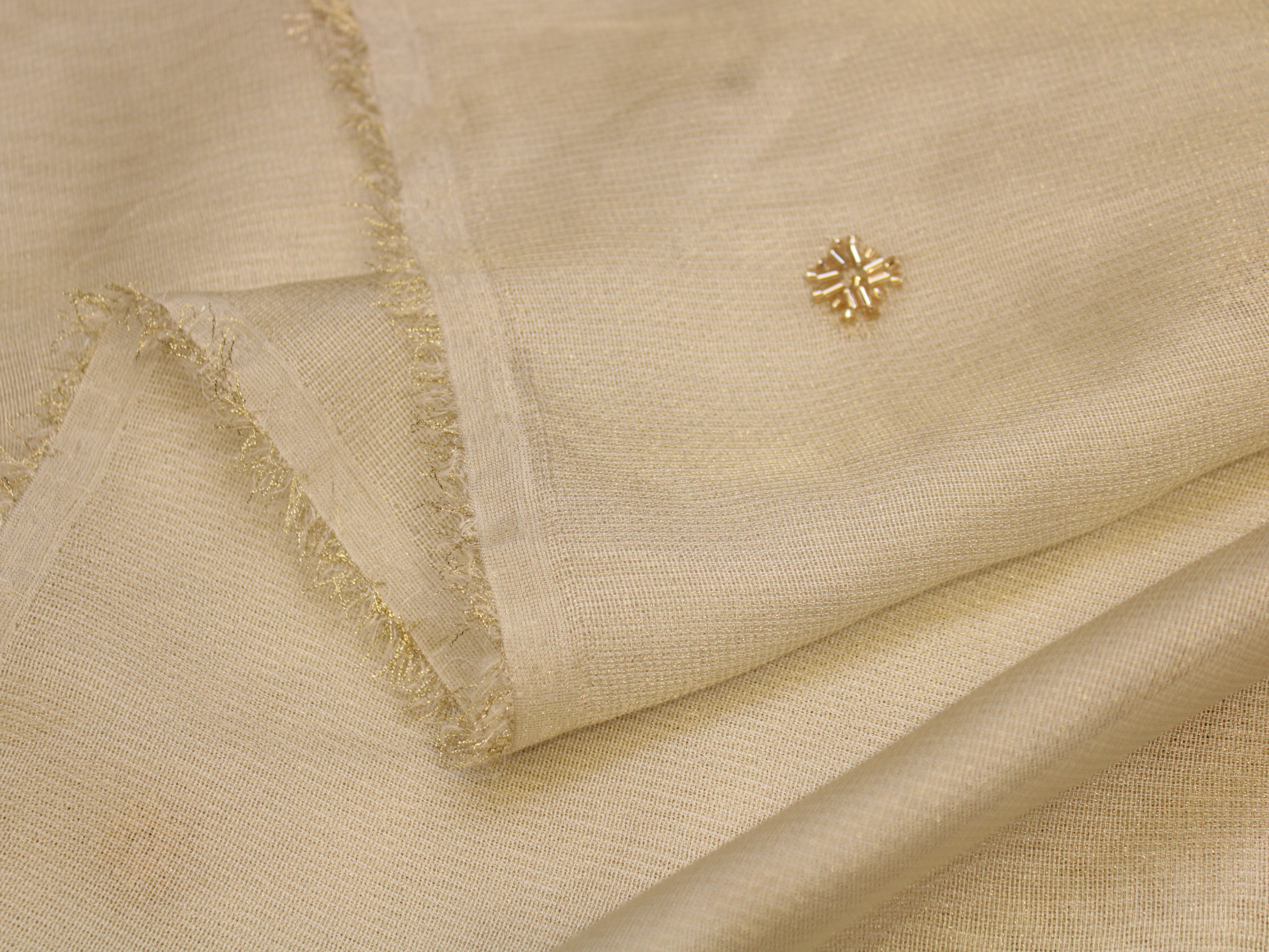 Beads Work Metallic Tissue Fabric with Jute Texture