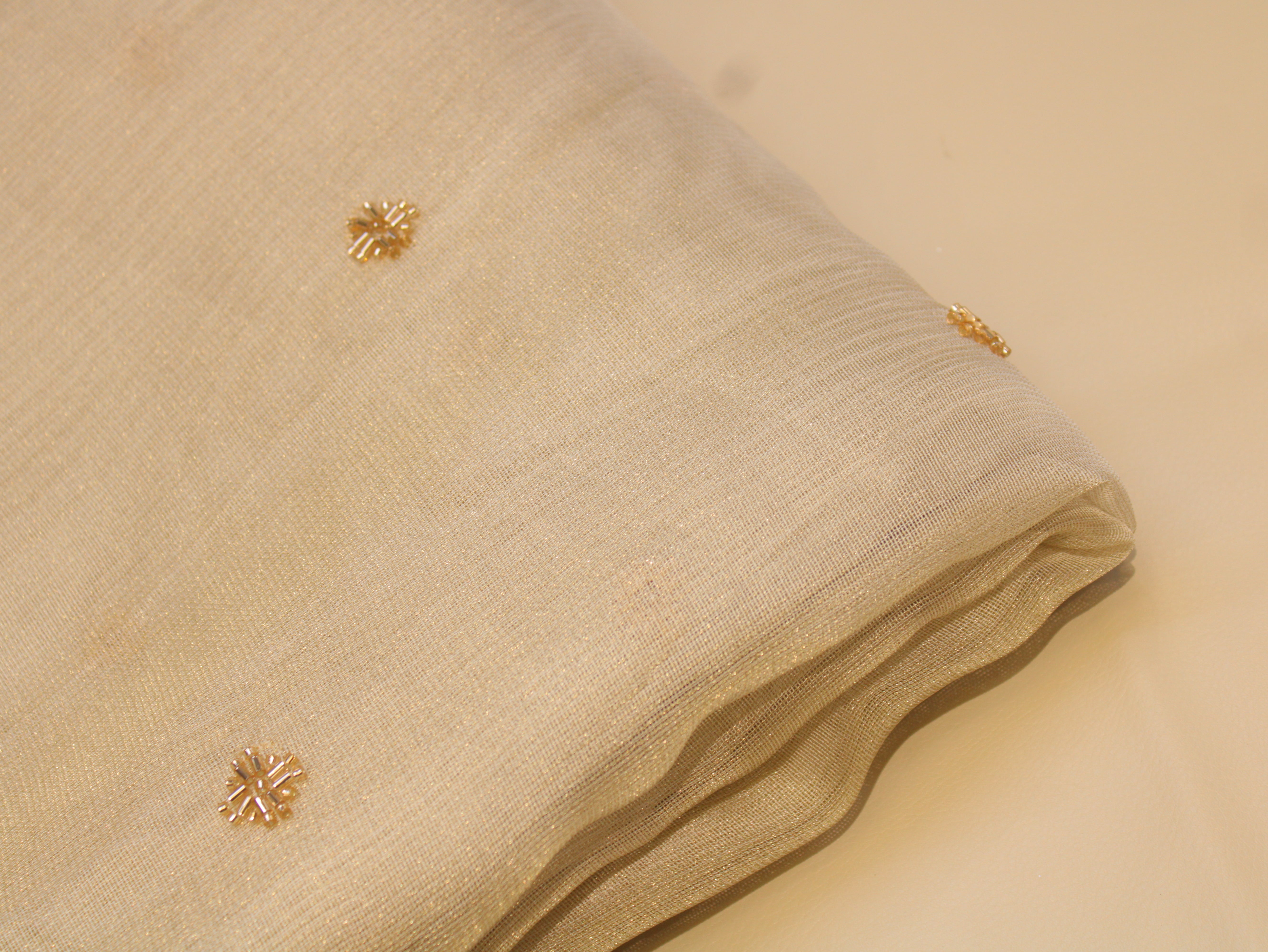 Beads Work Metallic Tissue Fabric with Jute Texture