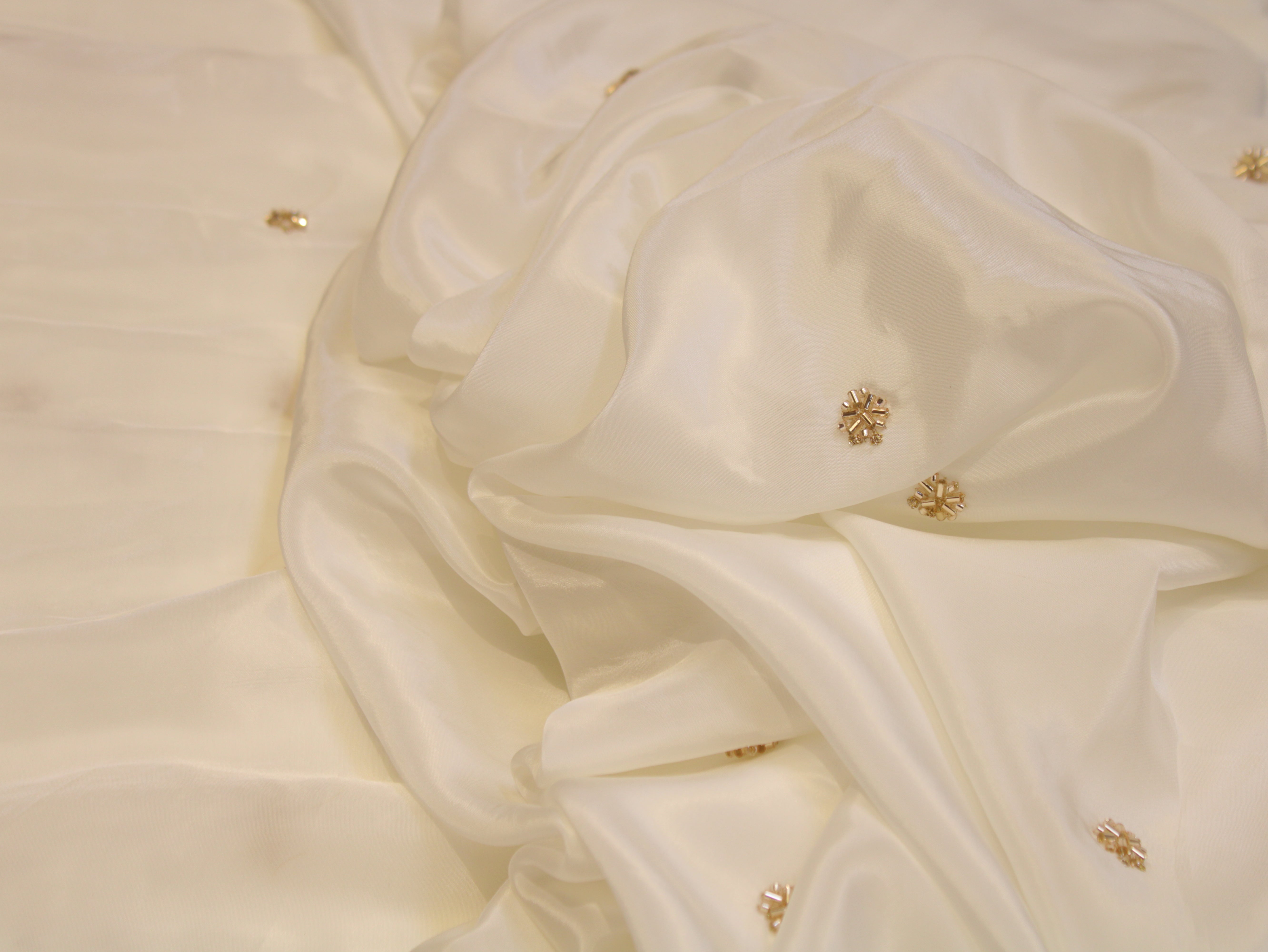 Dyeable Pure Natural Crepe Fabric with Beads Work
