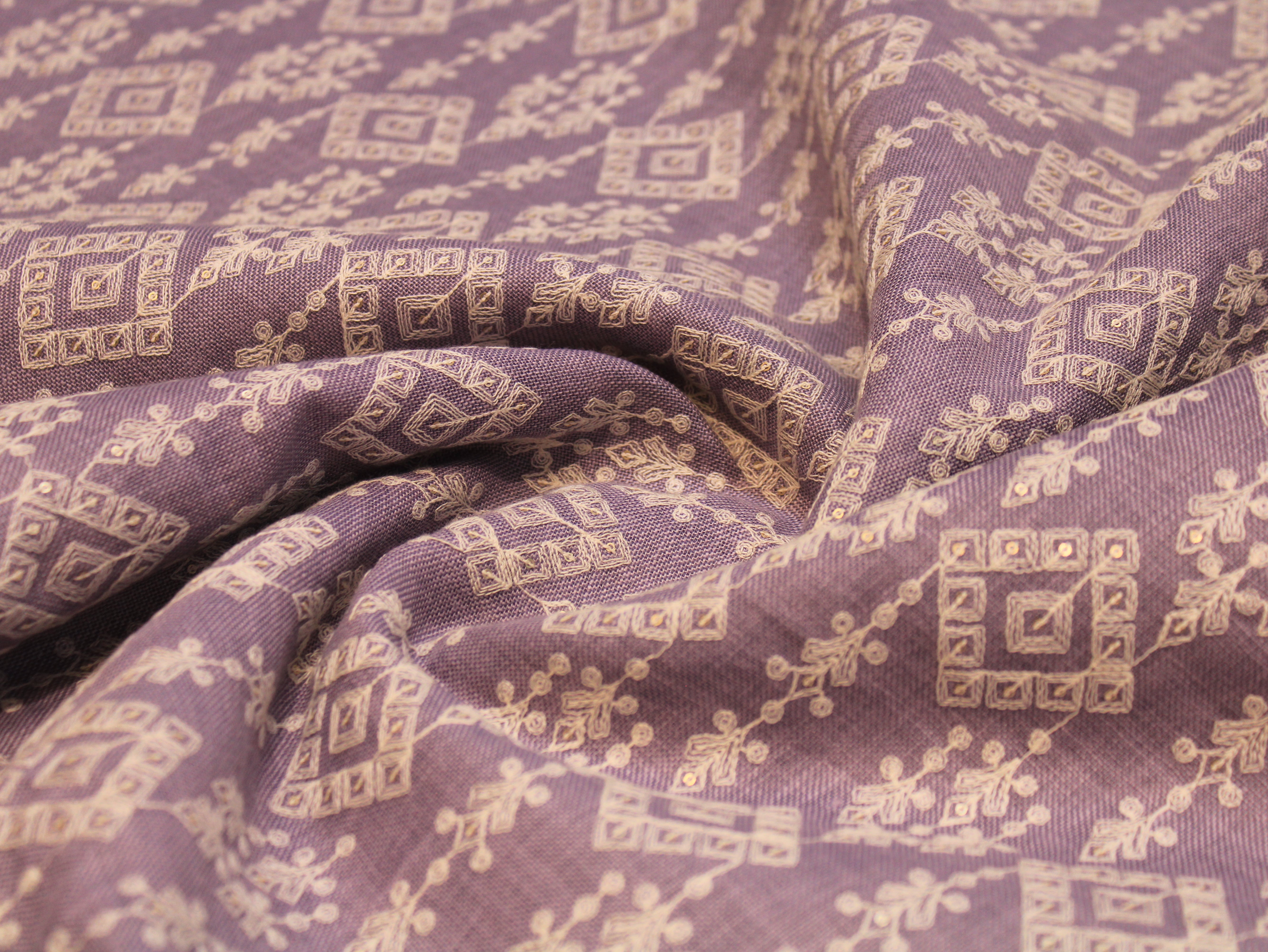 Pure Cotton Linen Thread Embroidery Fabric - Purple