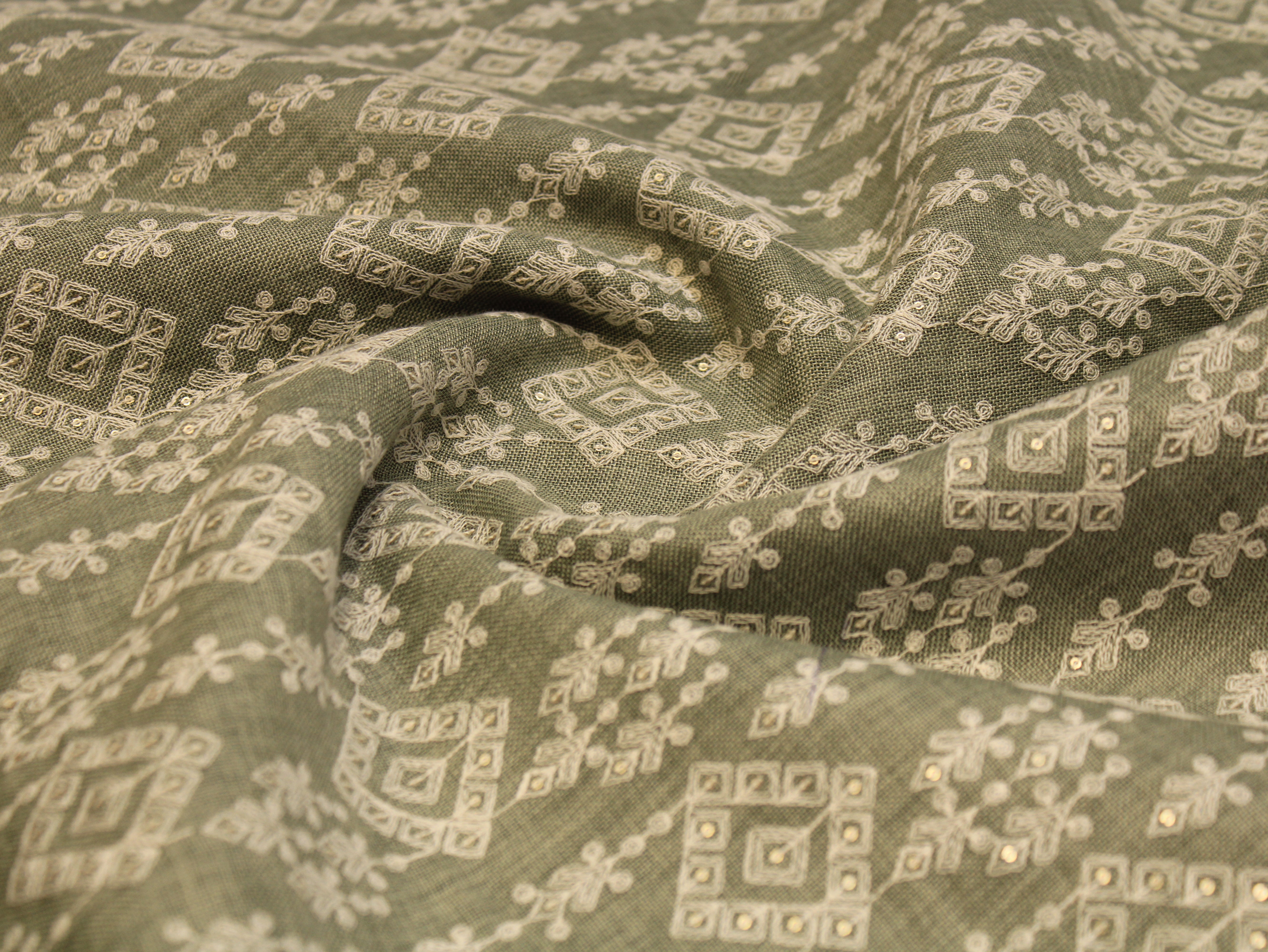 Pure Cotton Linen Thread Embroidery Fabric - minty green