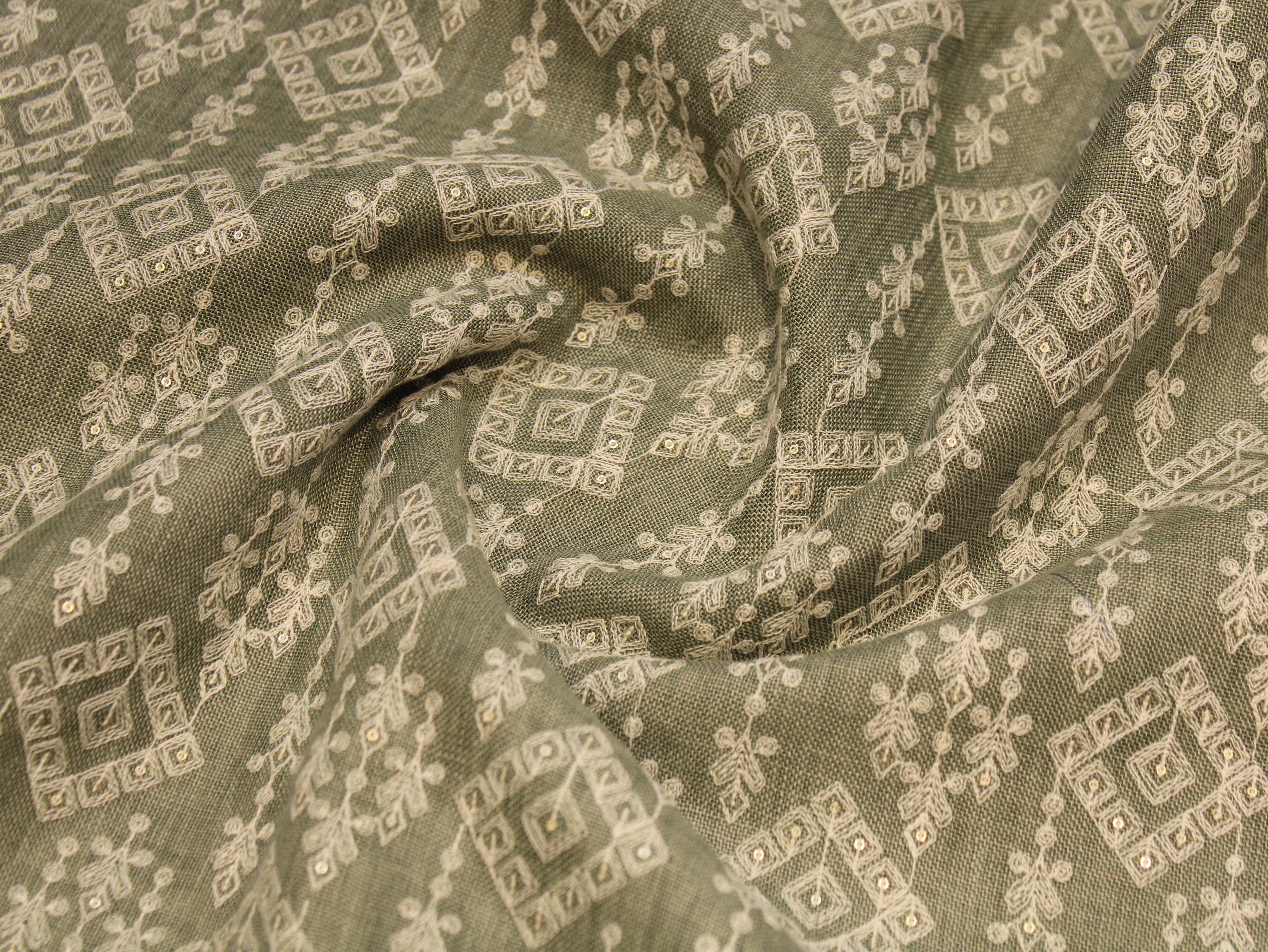 Pure Cotton Linen Thread Embroidery Fabric - minty green