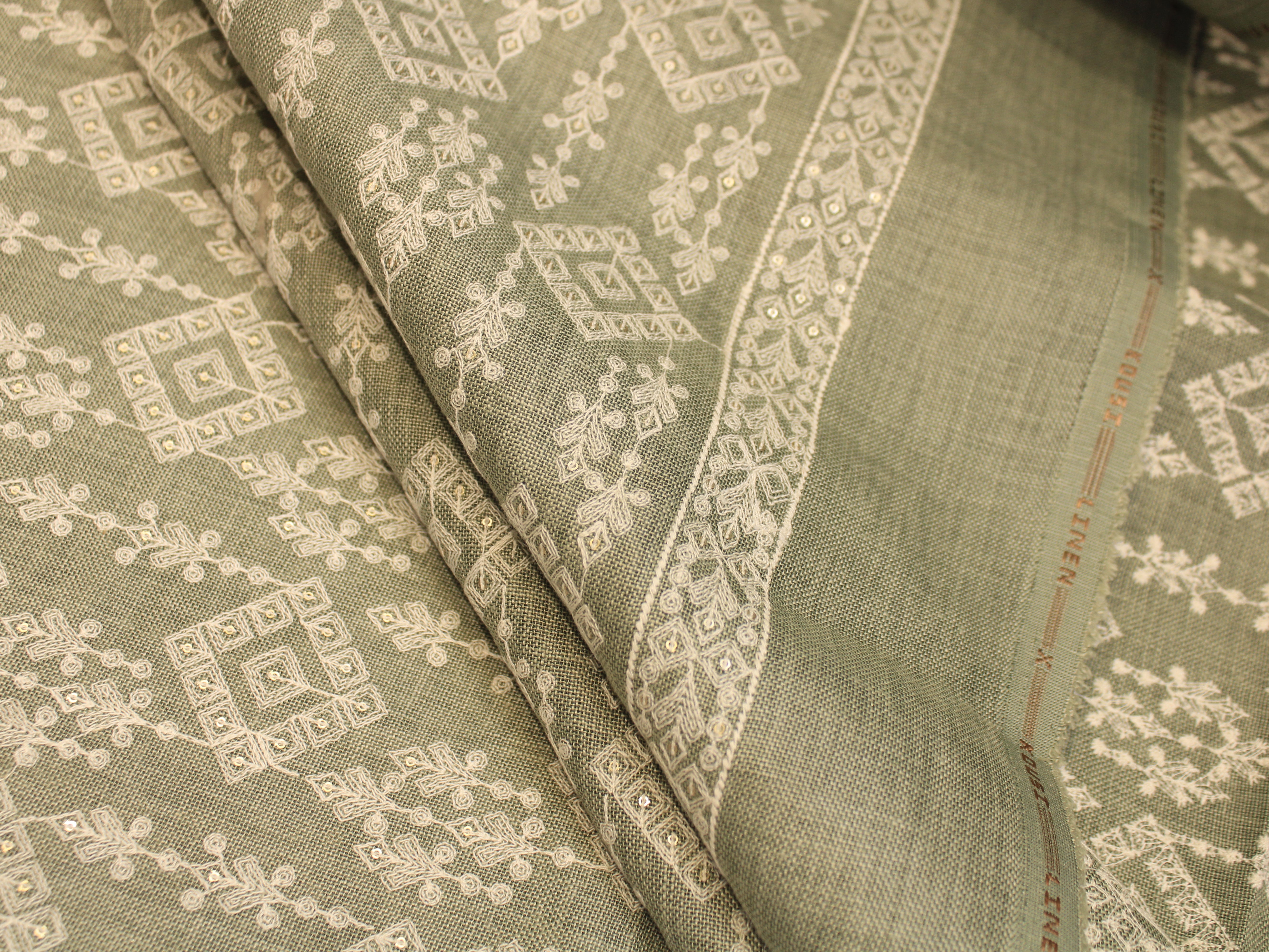 Pure Cotton Linen Thread Embroidery Fabric - minty green