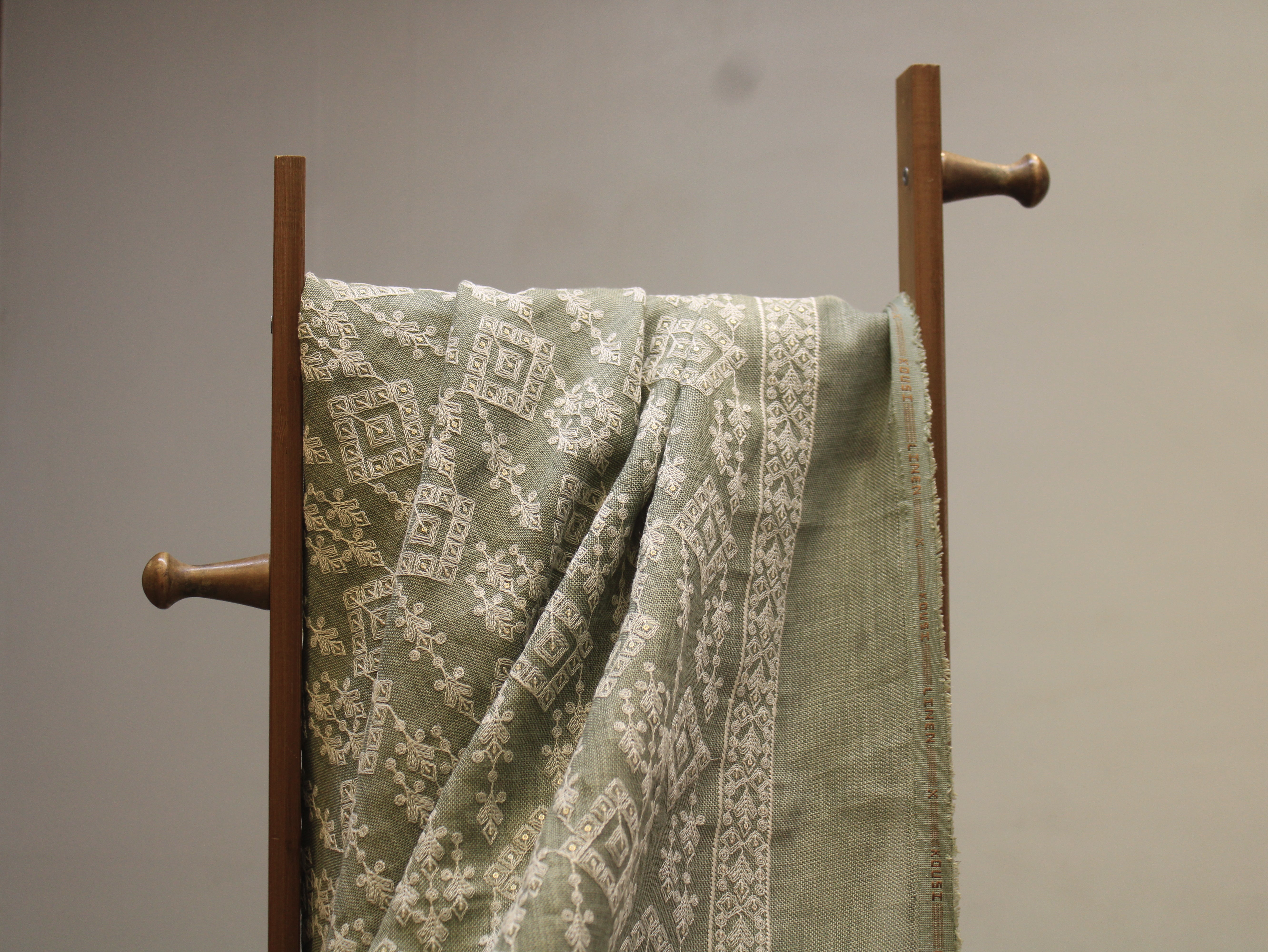 Pure Cotton Linen Thread Embroidery Fabric - minty green