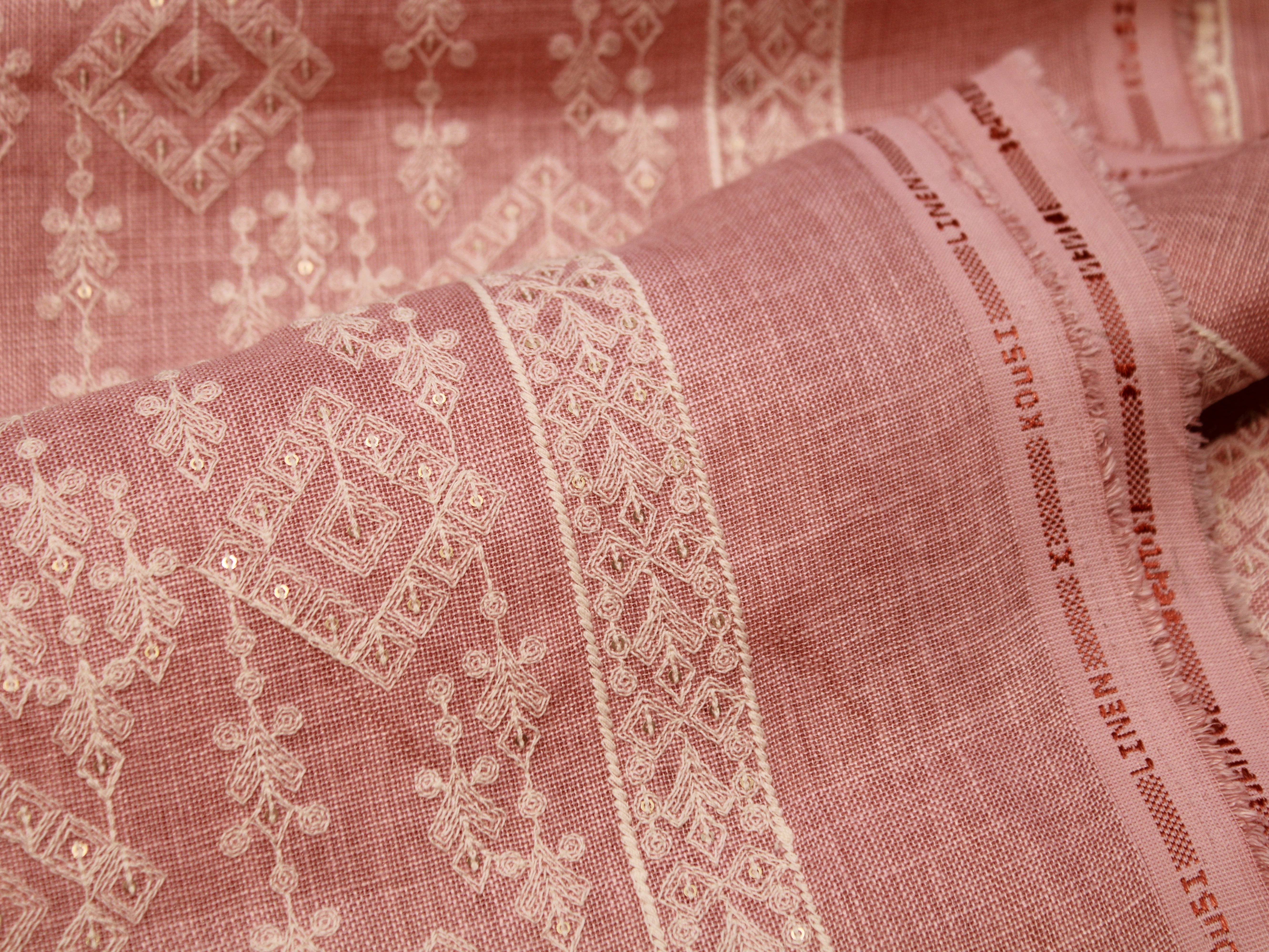 Pure Cotton Linen Thread Embroidery Fabric - Peach