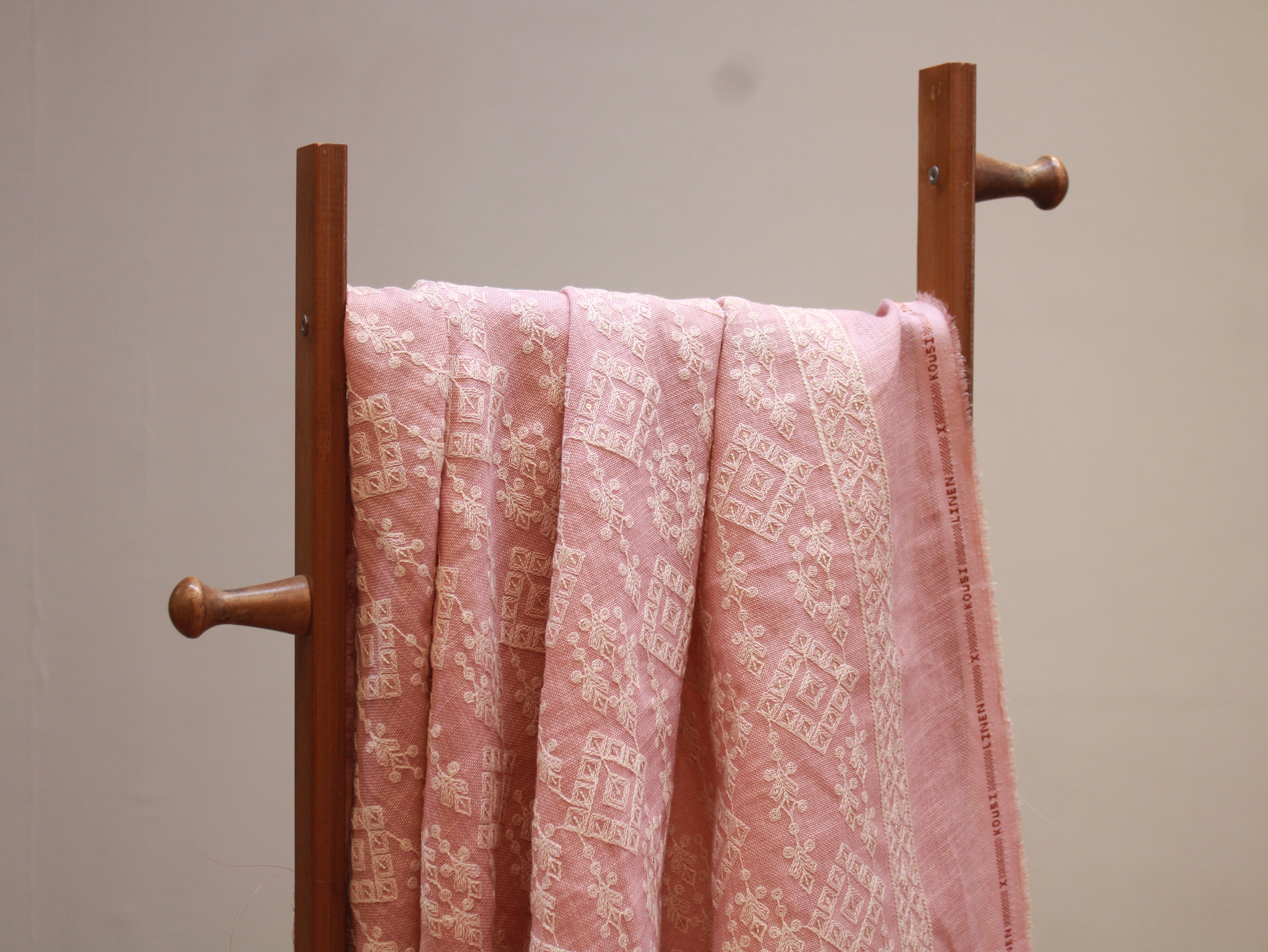 Pure Cotton Linen Thread Embroidery Fabric - Peach