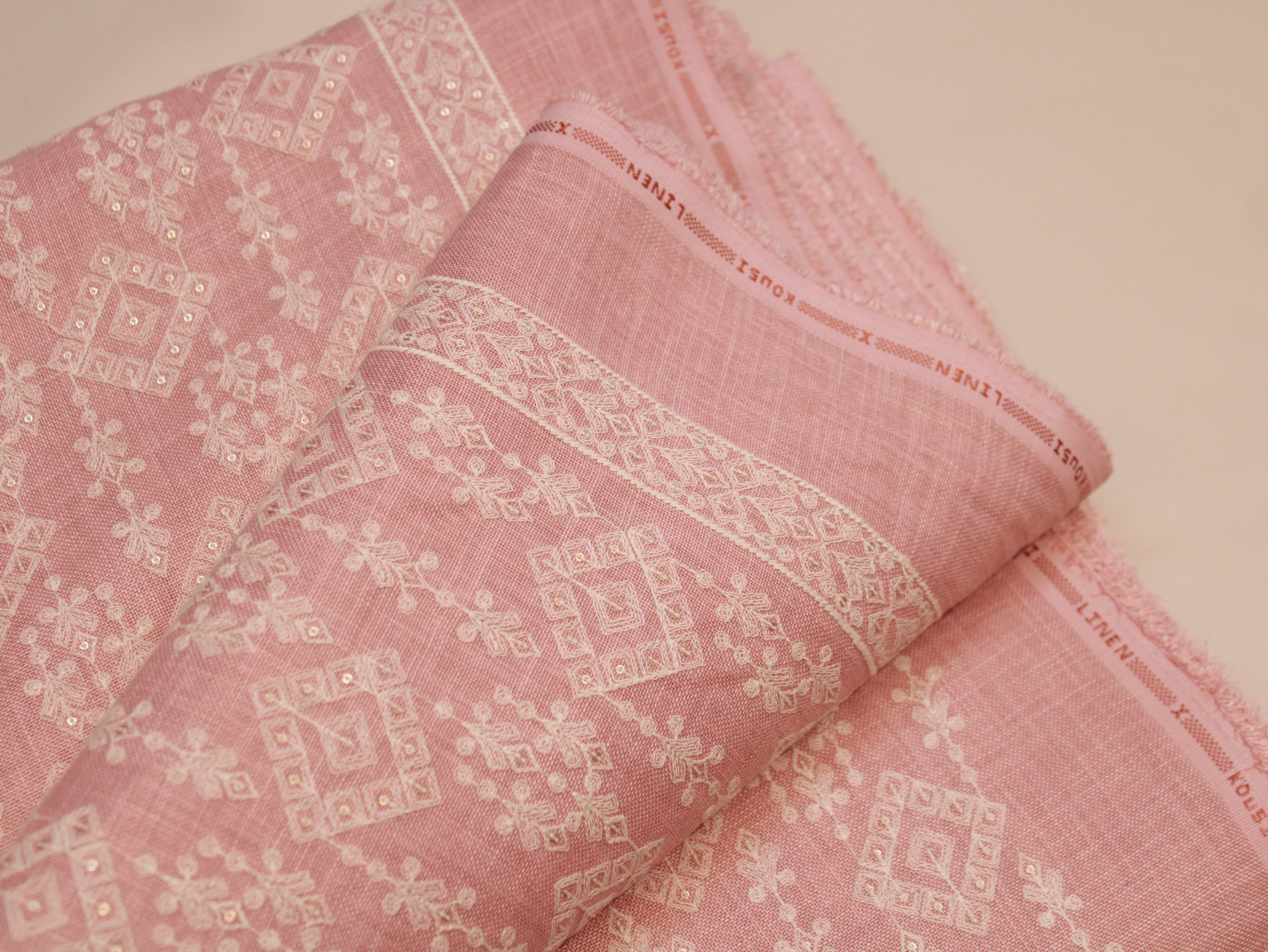 Pure Cotton Linen Thread Embroidery Fabric - Peach