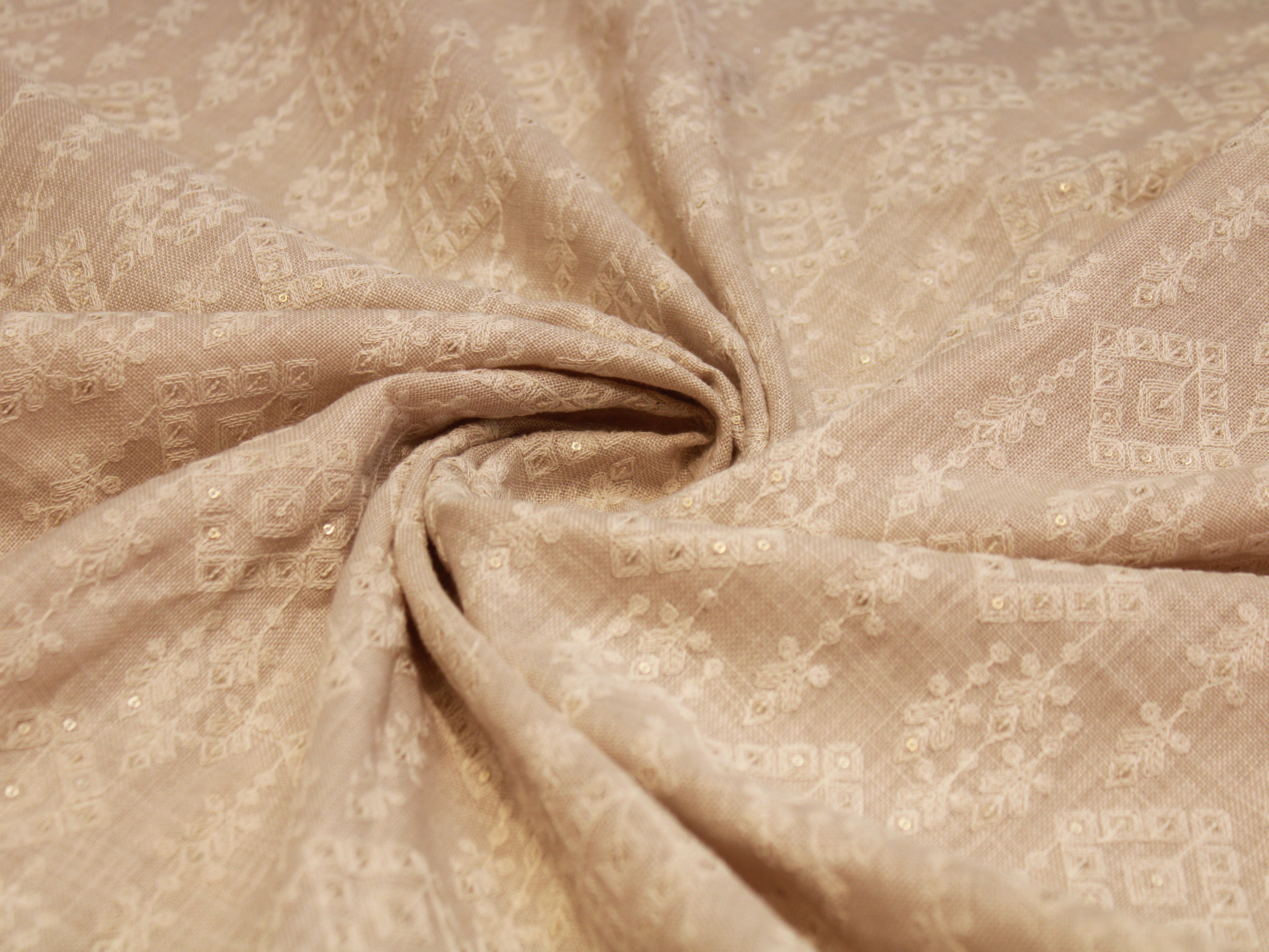 Pure Cotton Linen Thread Embroidery Fabric - Beige