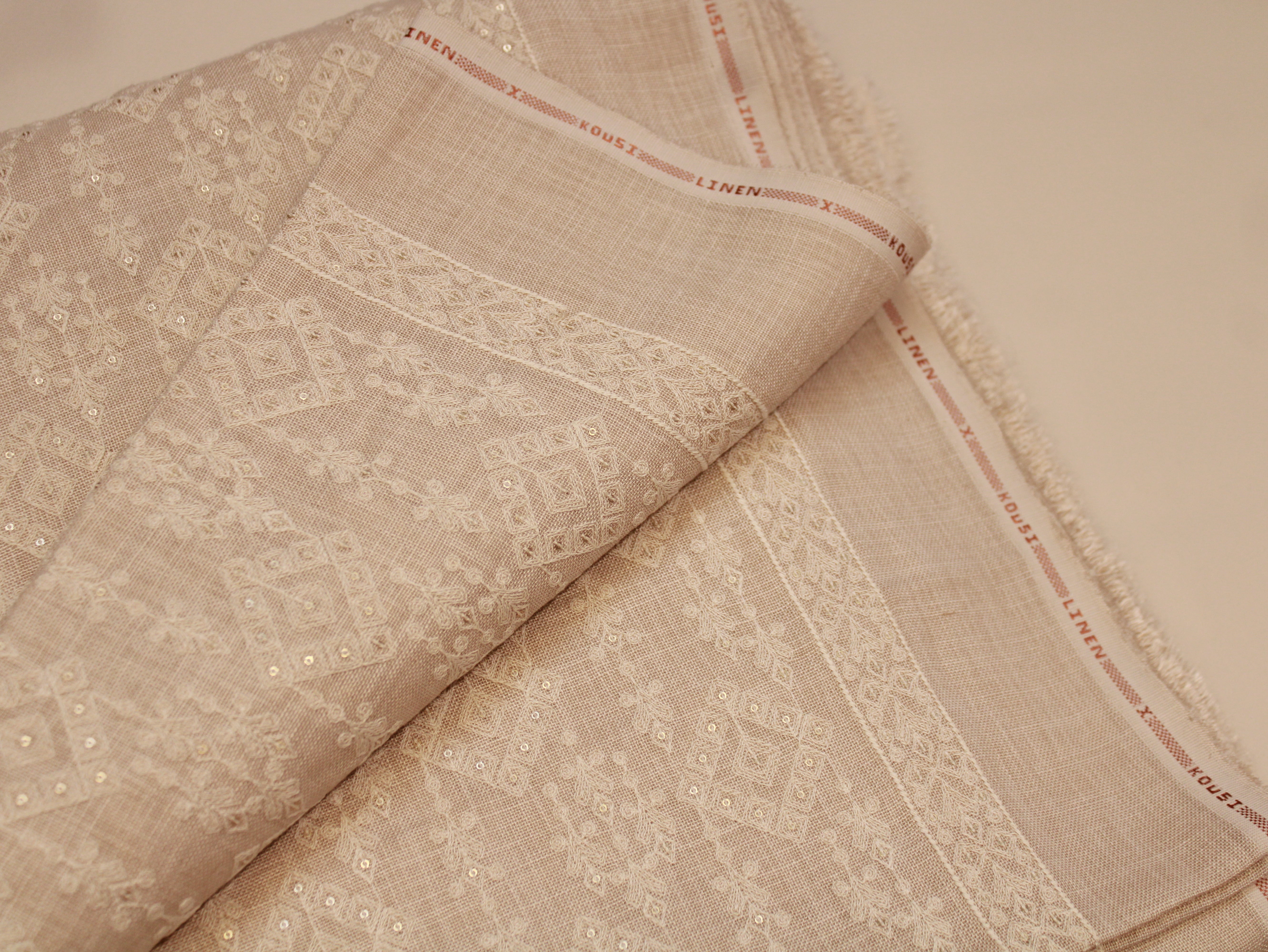 Pure Cotton Linen Thread Embroidery Fabric - Beige
