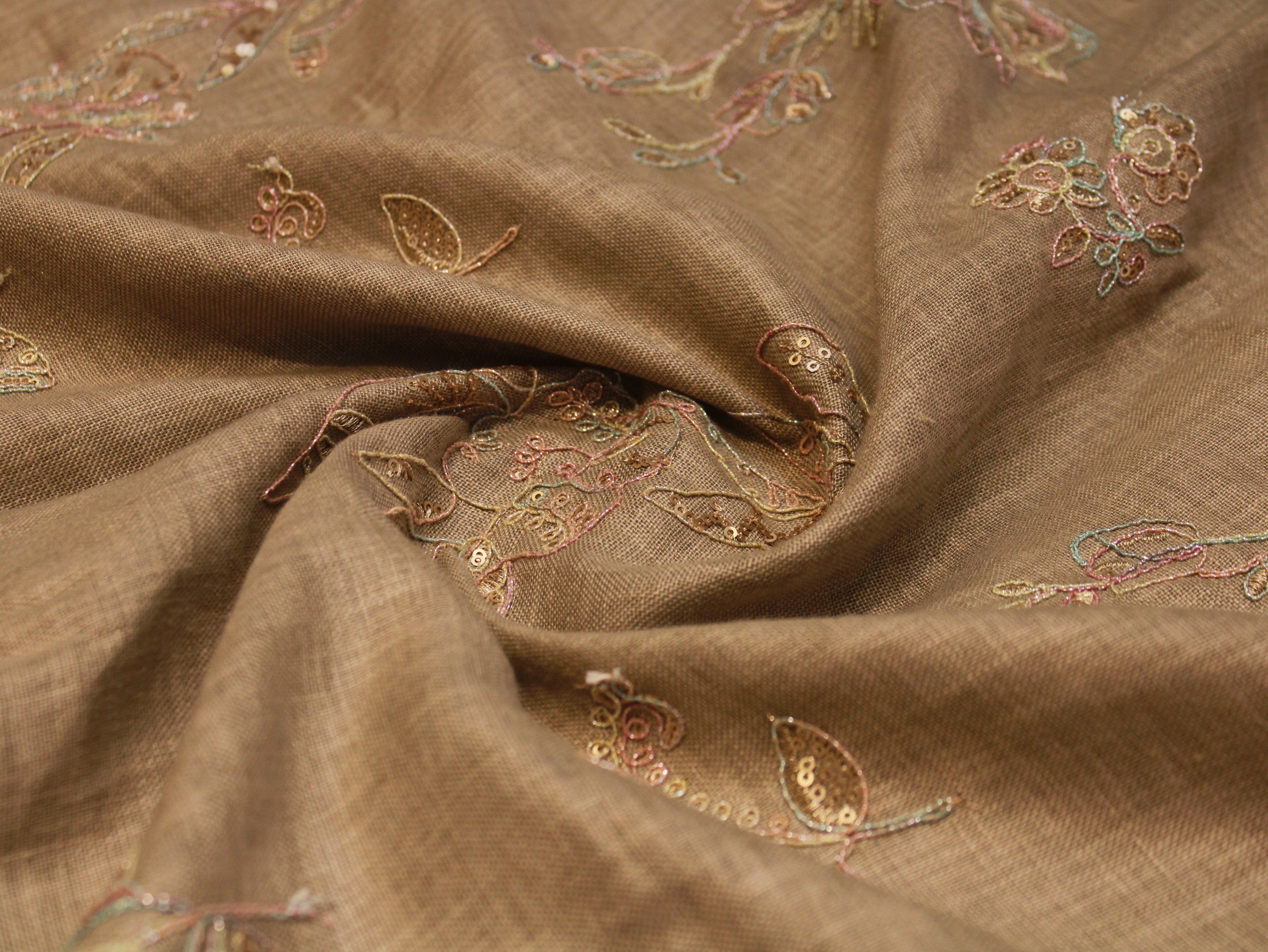 Pure Cotton Linen Thread Embroidery Fabric - Taupe brown