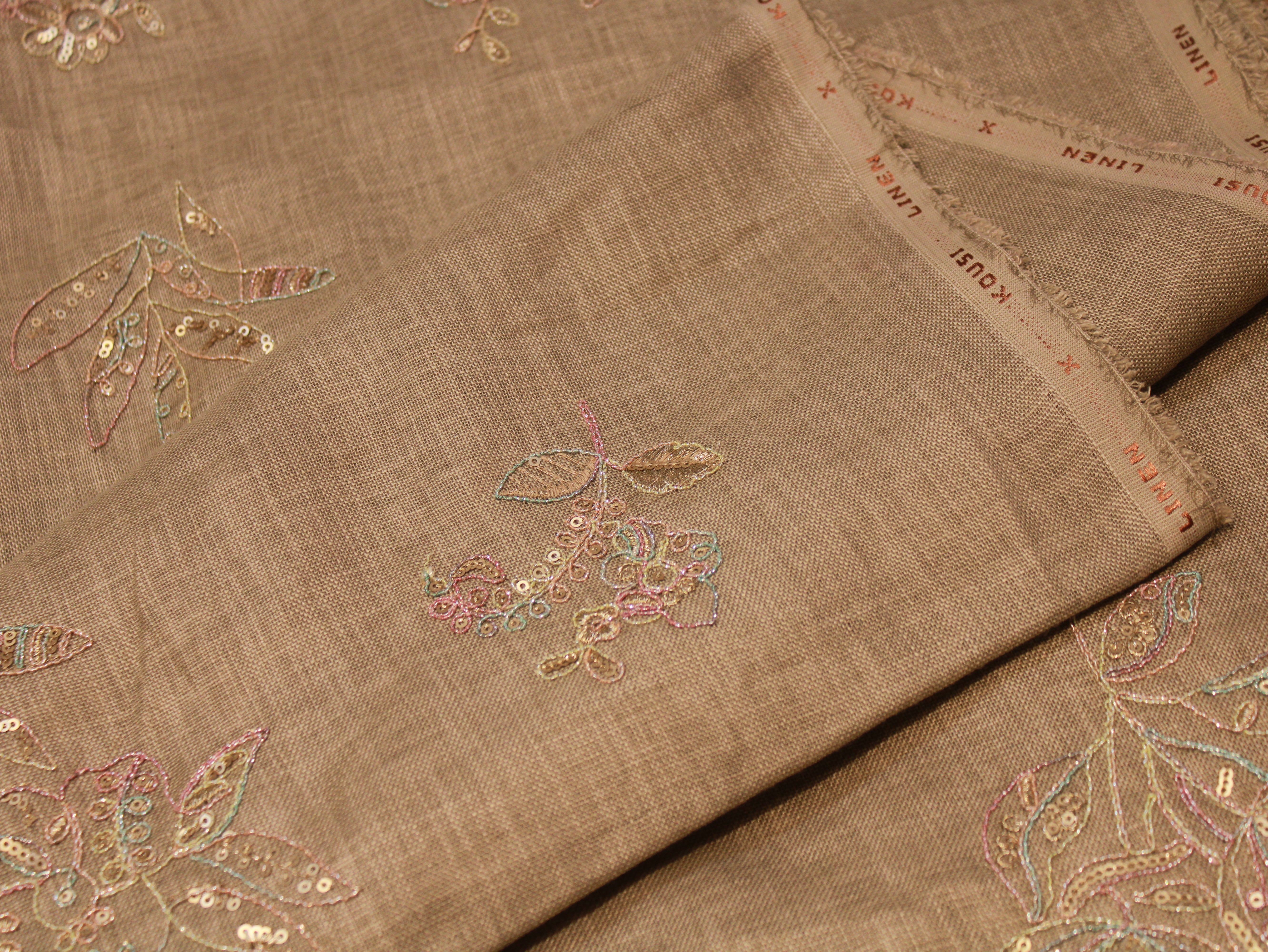 Pure Cotton Linen Thread Embroidery Fabric - Taupe brown