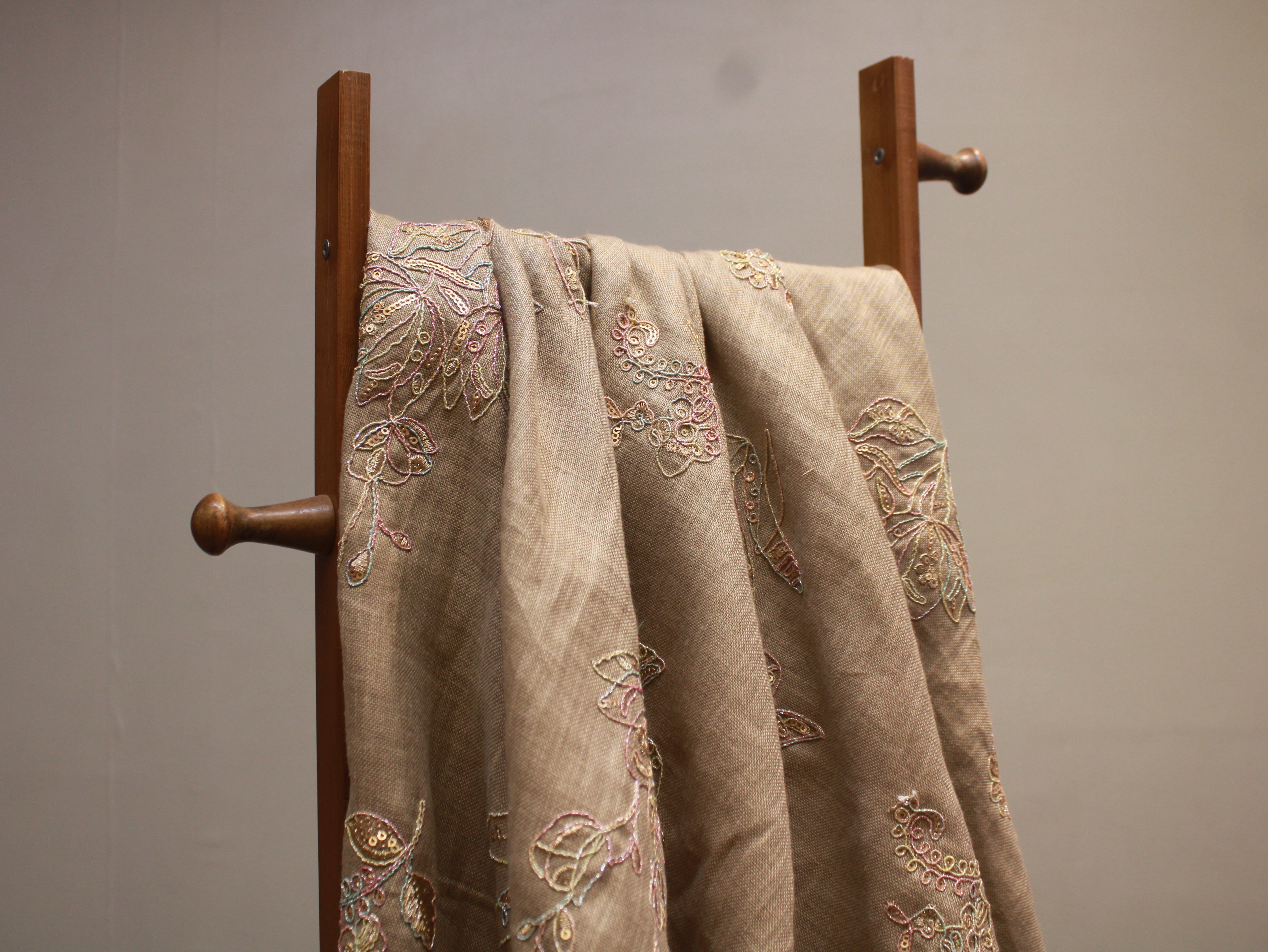 Pure Cotton Linen Thread Embroidery Fabric - Taupe brown