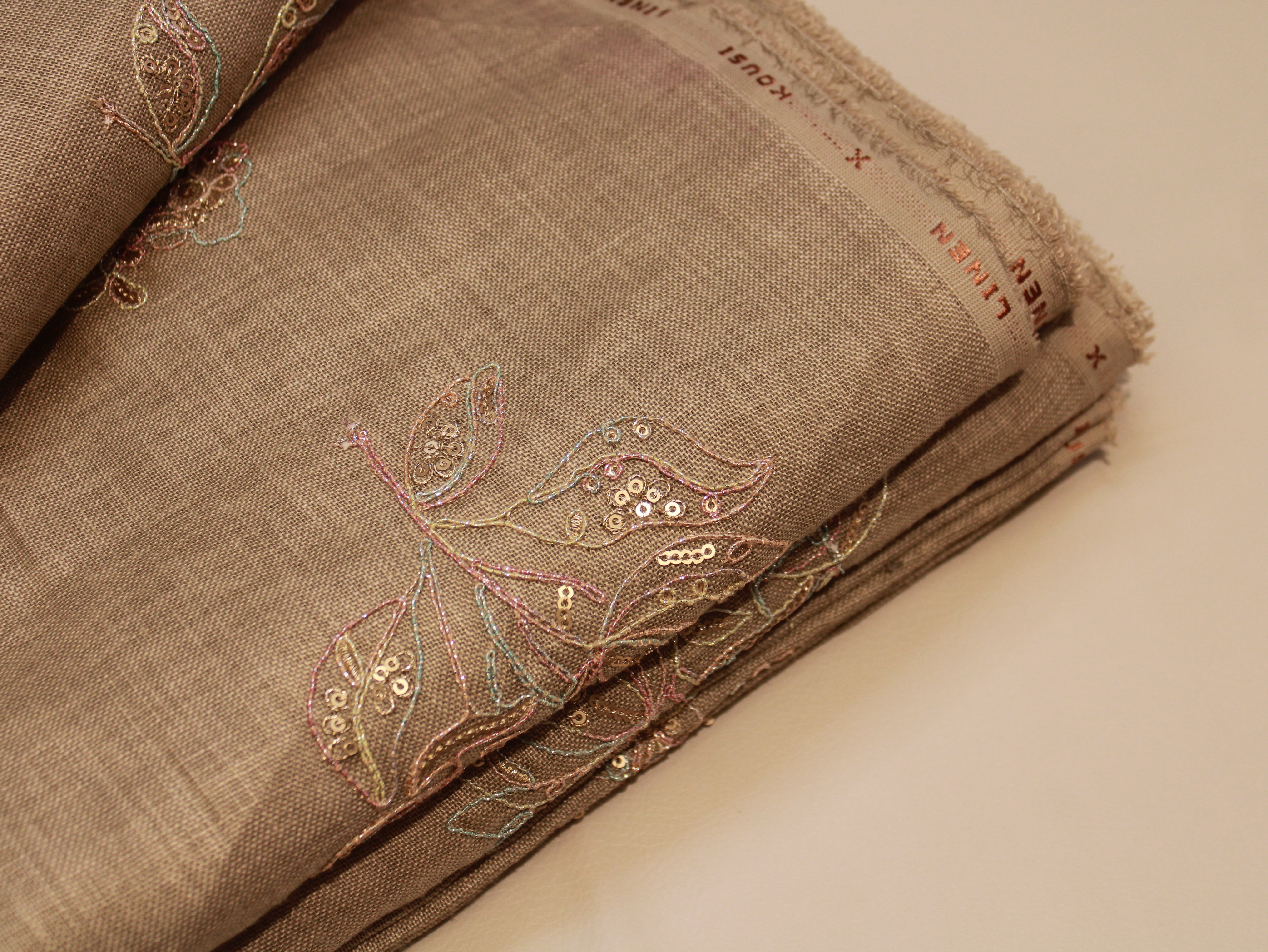 Pure Cotton Linen Thread Embroidery Fabric - Taupe brown