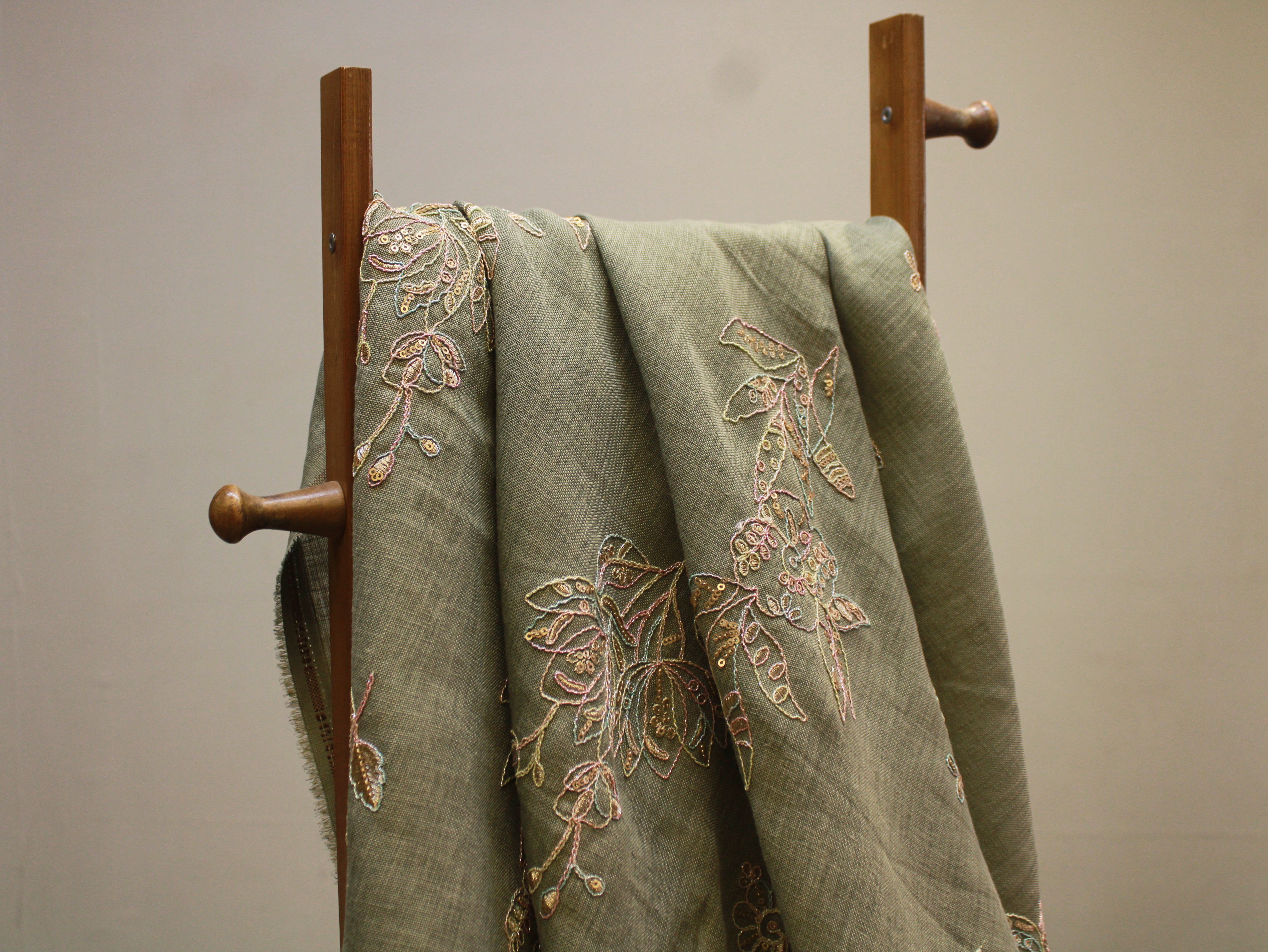 Pure Cotton Linen Thread Embroidery Fabric - Sage Green