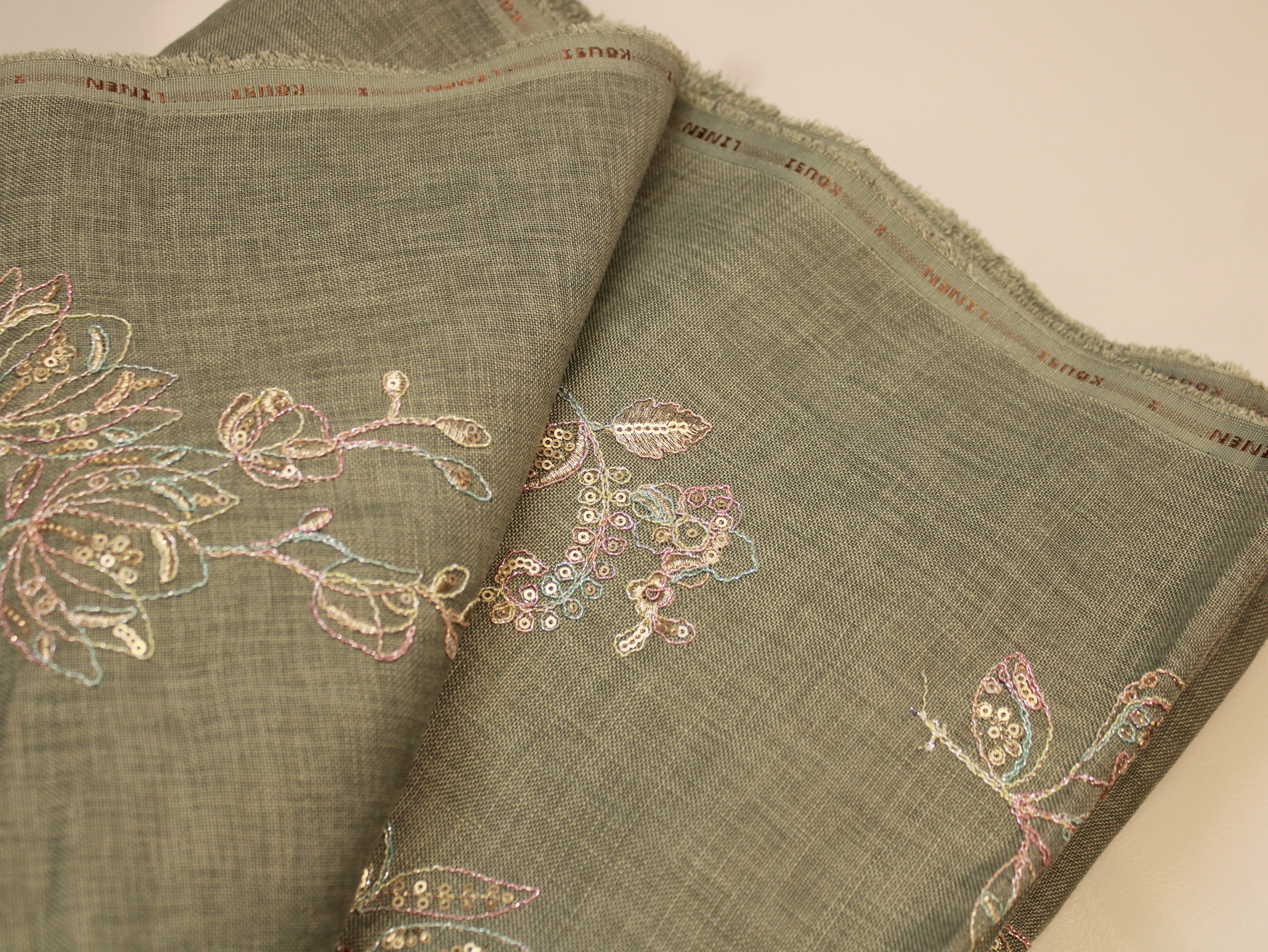 Pure Cotton Linen Thread Embroidery Fabric - Sage Green