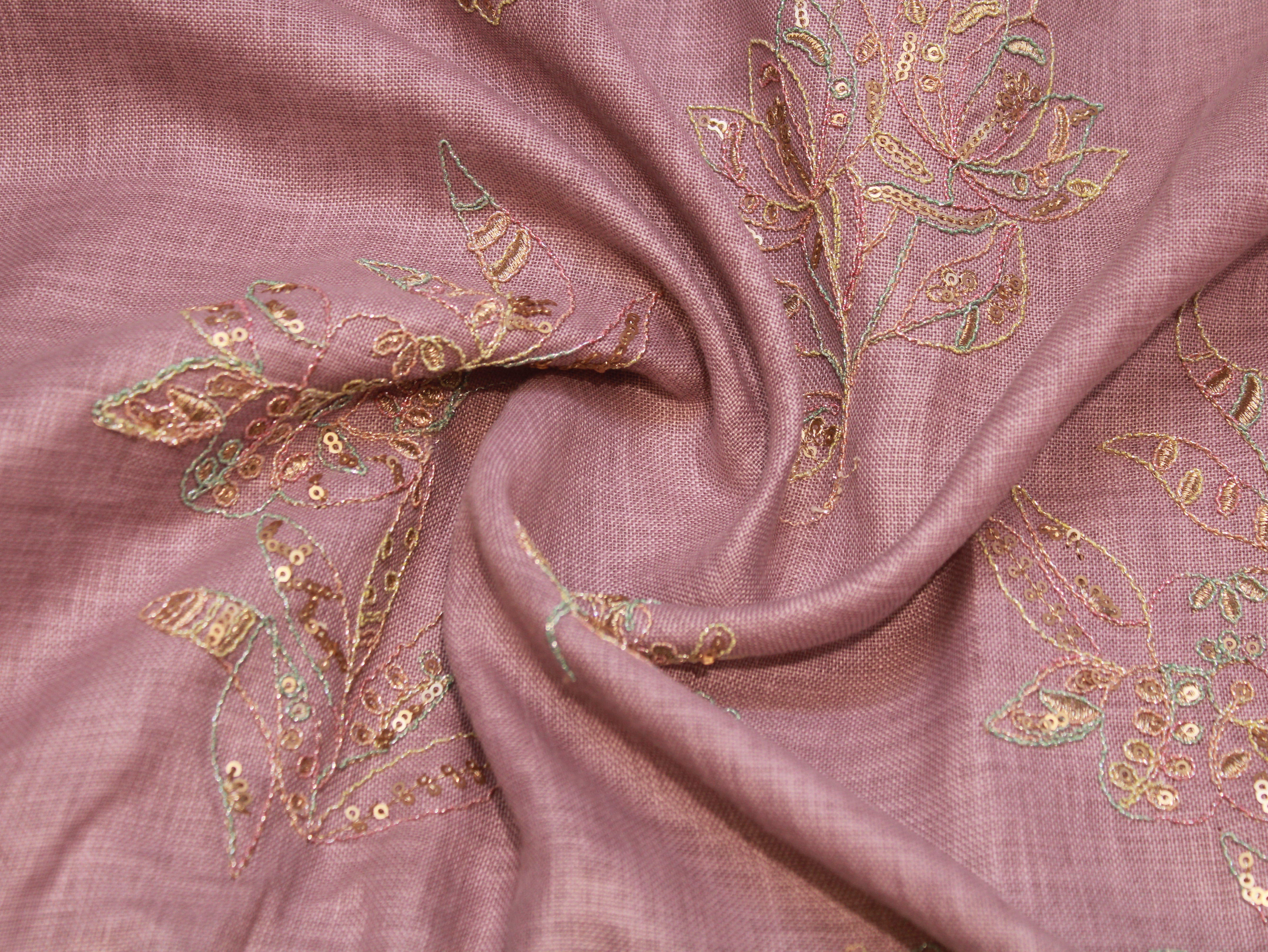 Pure Cotton Linen Thread Embroidery Fabric - Mauve