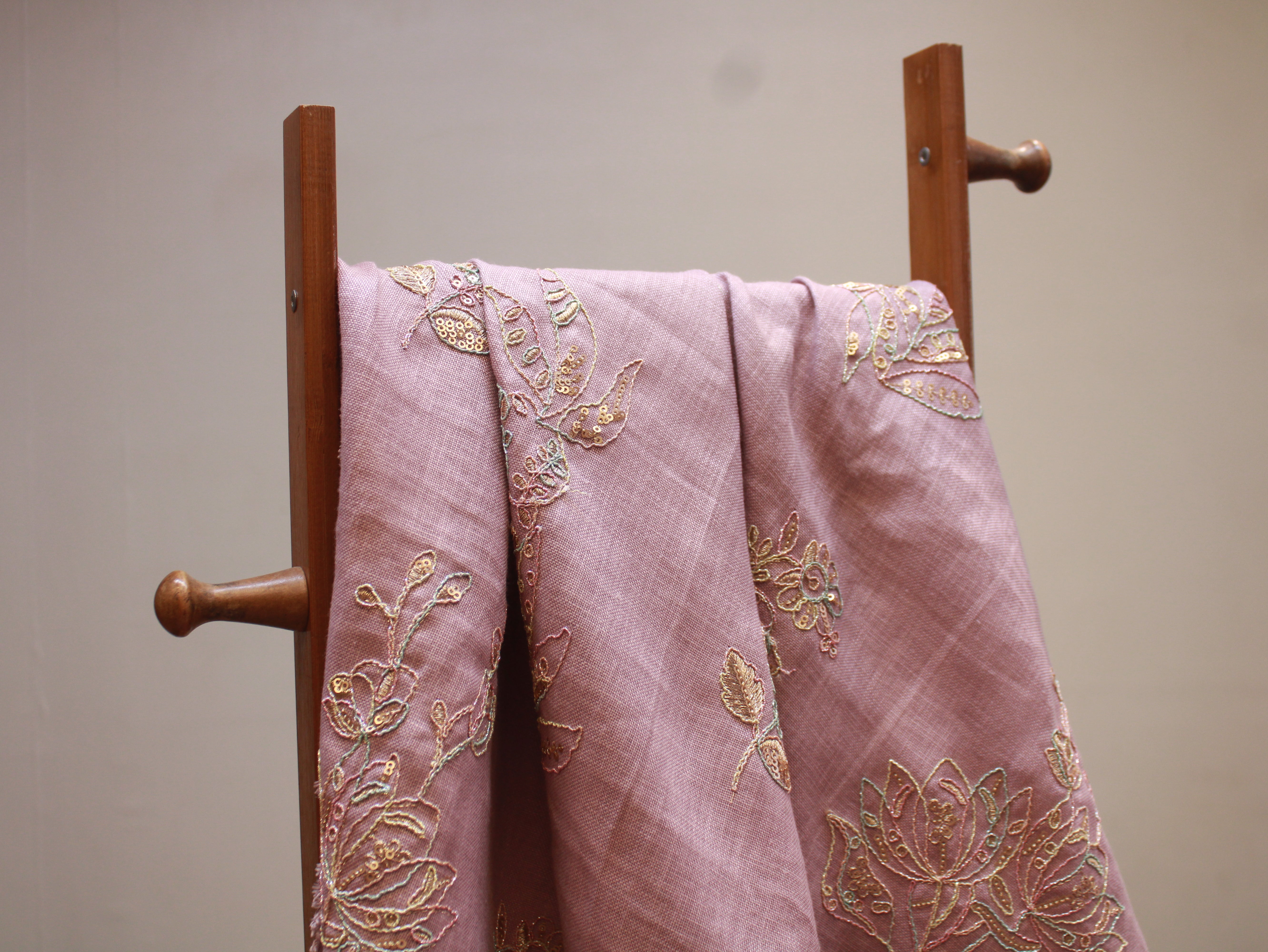 Pure Cotton Linen Thread Embroidery Fabric - Mauve