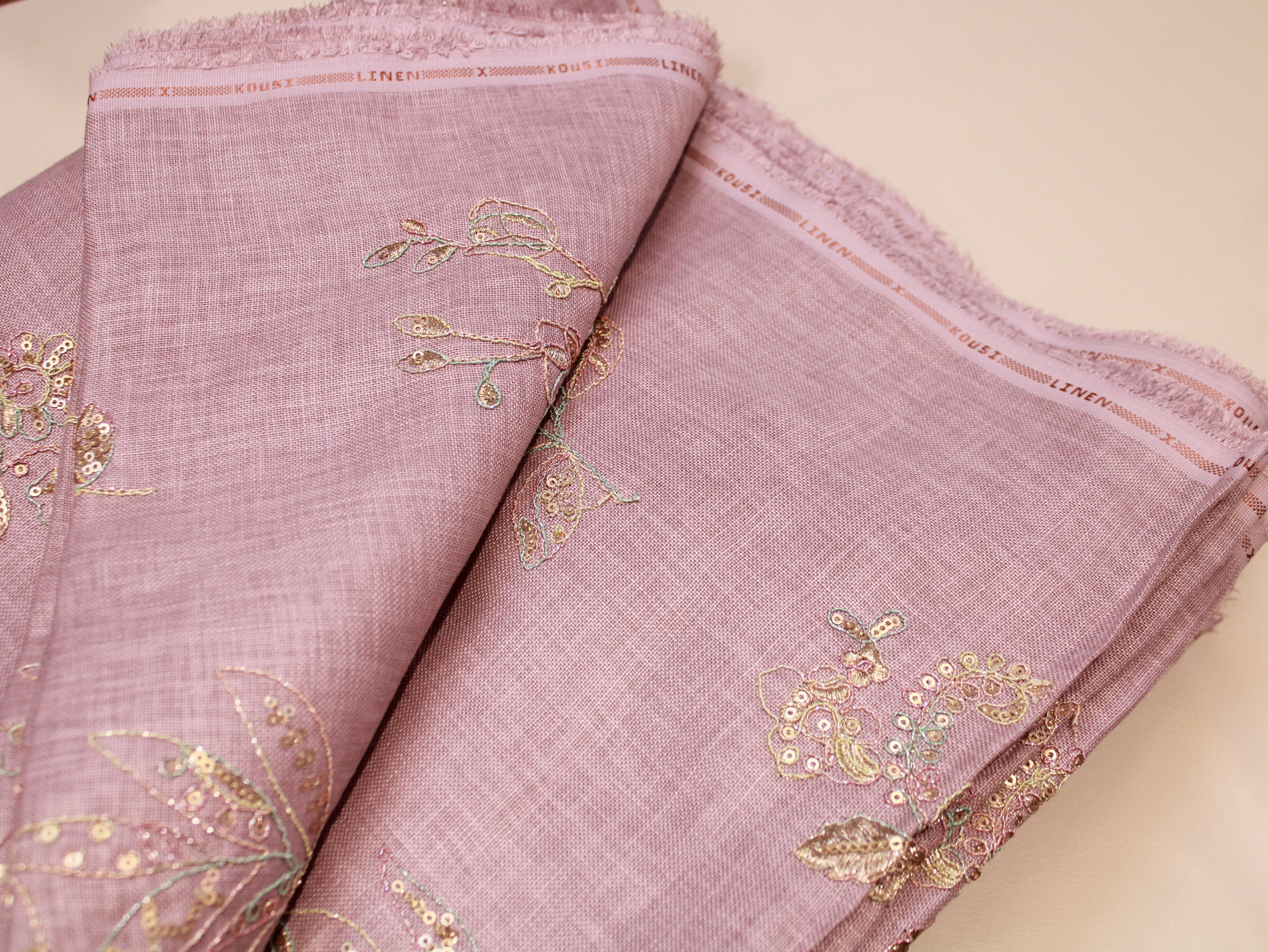 Pure Cotton Linen Thread Embroidery Fabric - Mauve