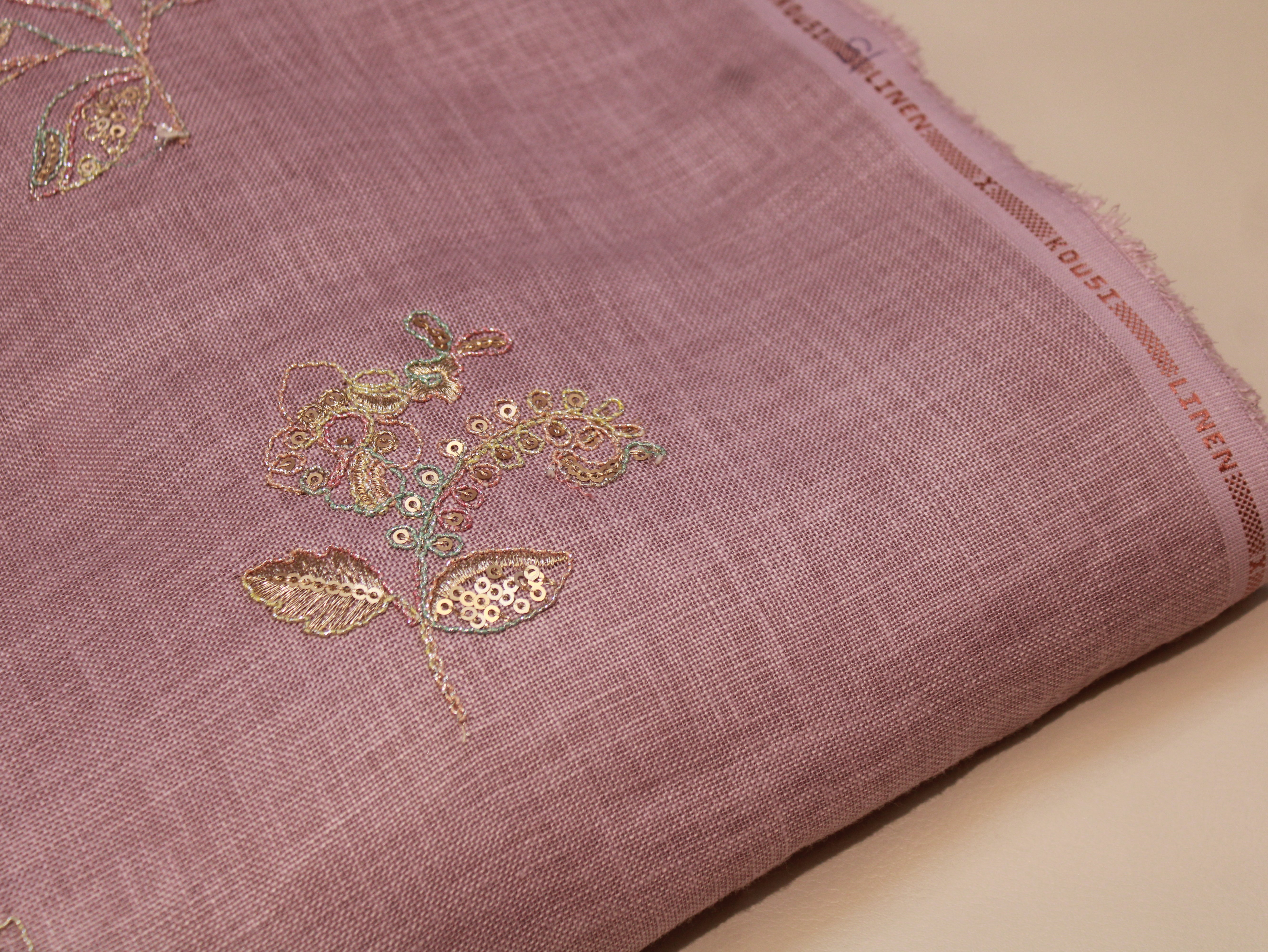 Pure Cotton Linen Thread Embroidery Fabric - Mauve