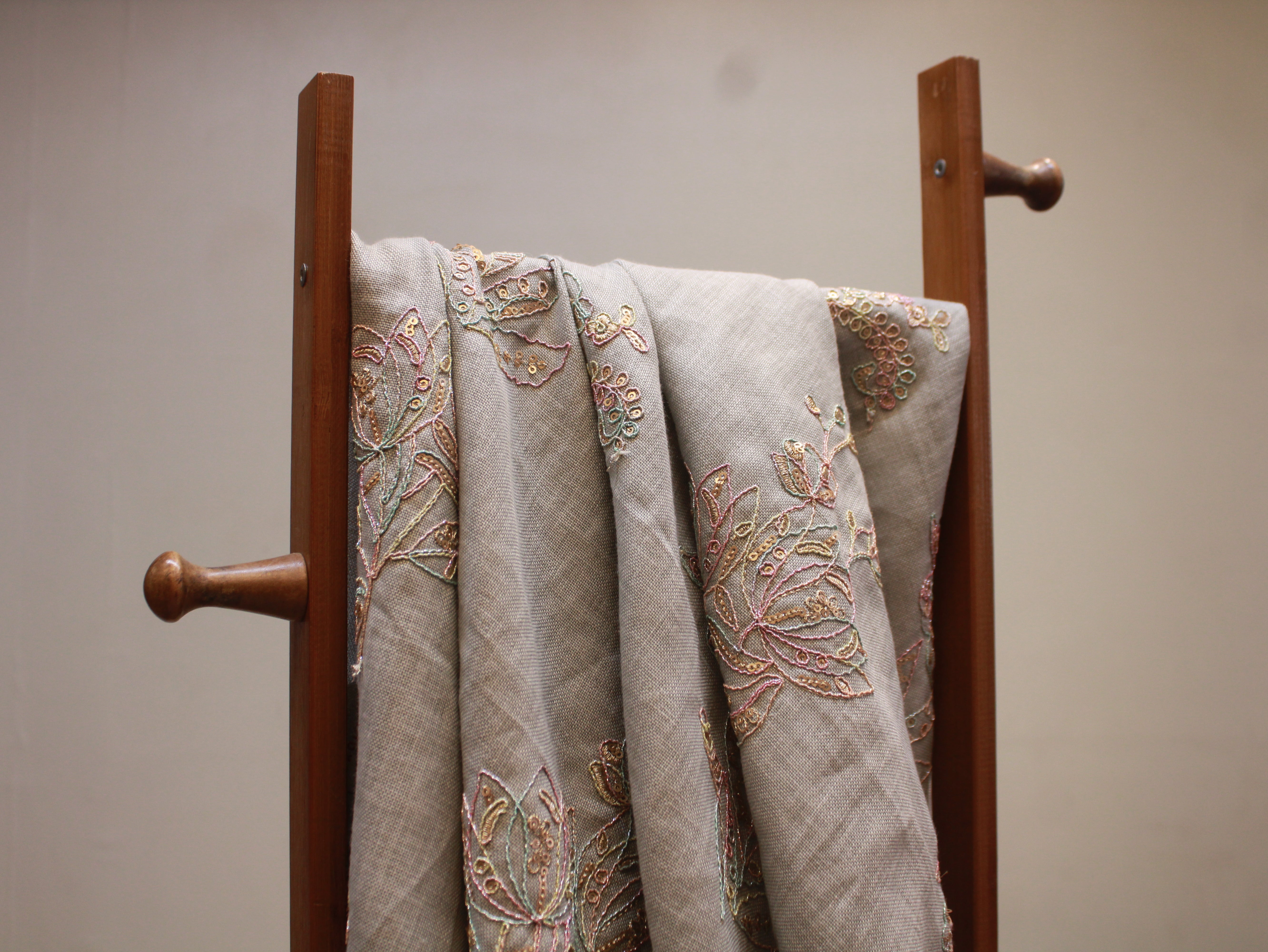 Pure Cotton Linen Thread Embroidery Fabric - Light Grey