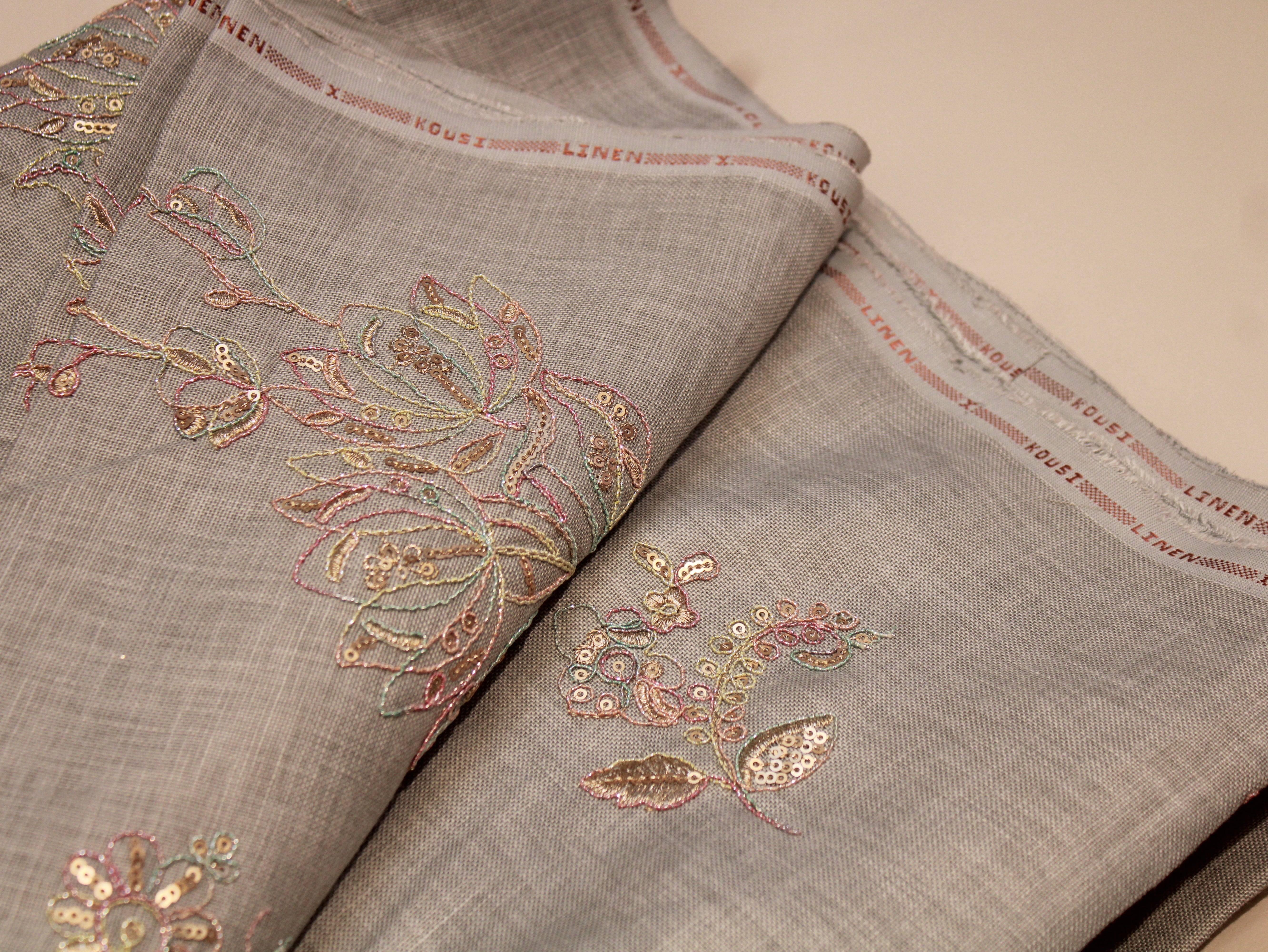 Pure Cotton Linen Thread Embroidery Fabric - Light Grey