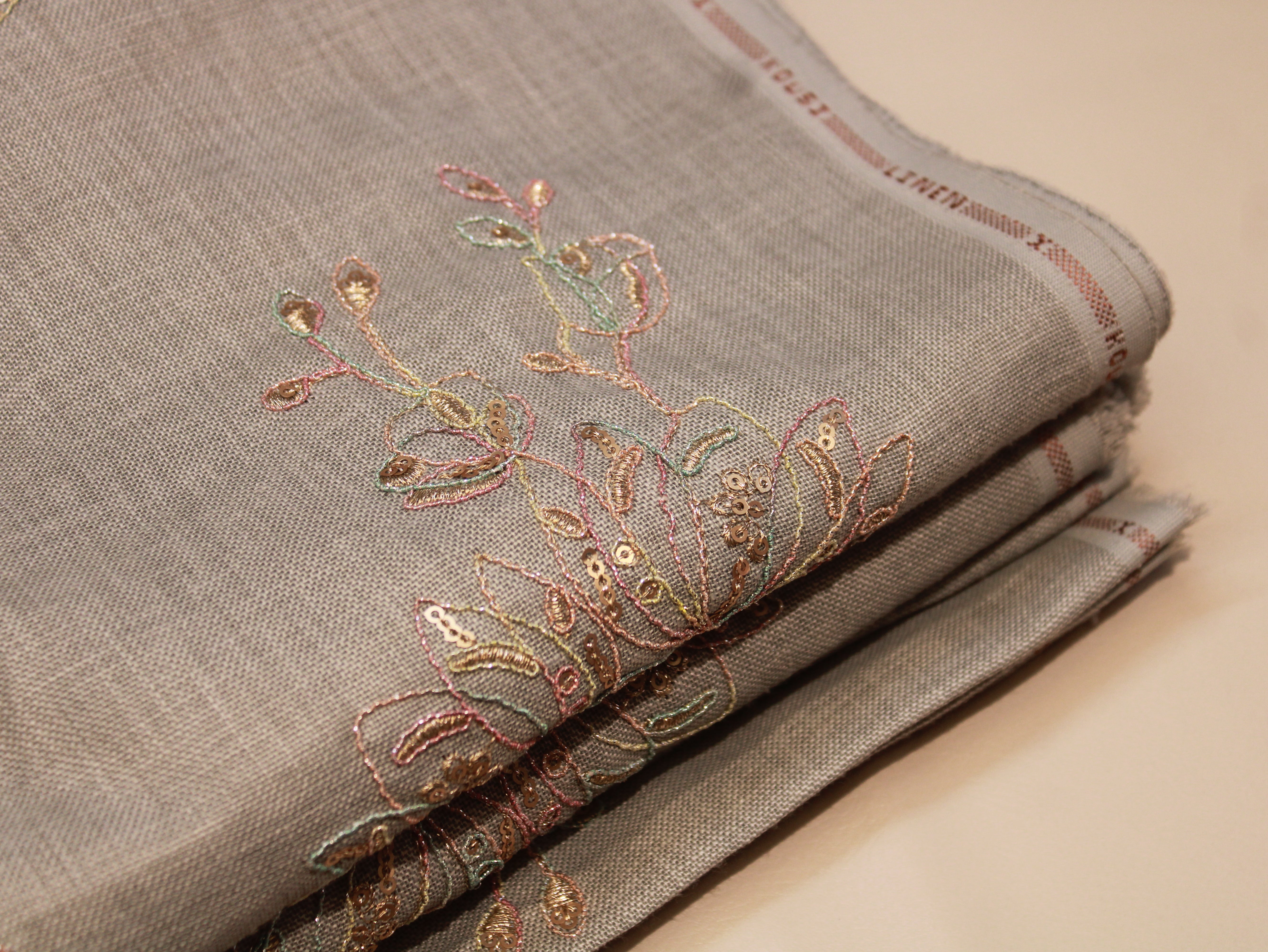 Pure Cotton Linen Thread Embroidery Fabric - Light Grey