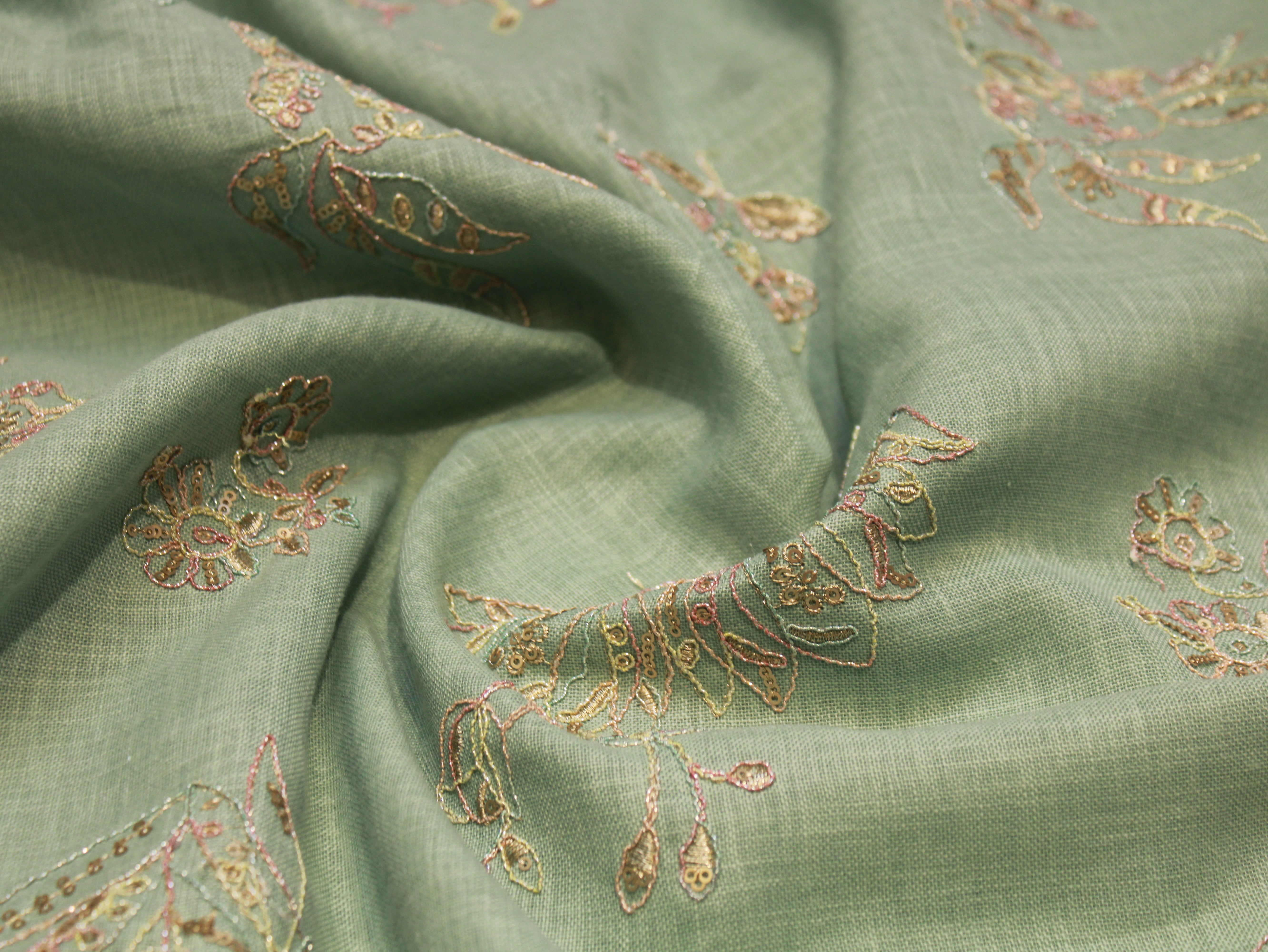 Pure Cotton Linen Thread Embroidery Fabric - Sea Green
