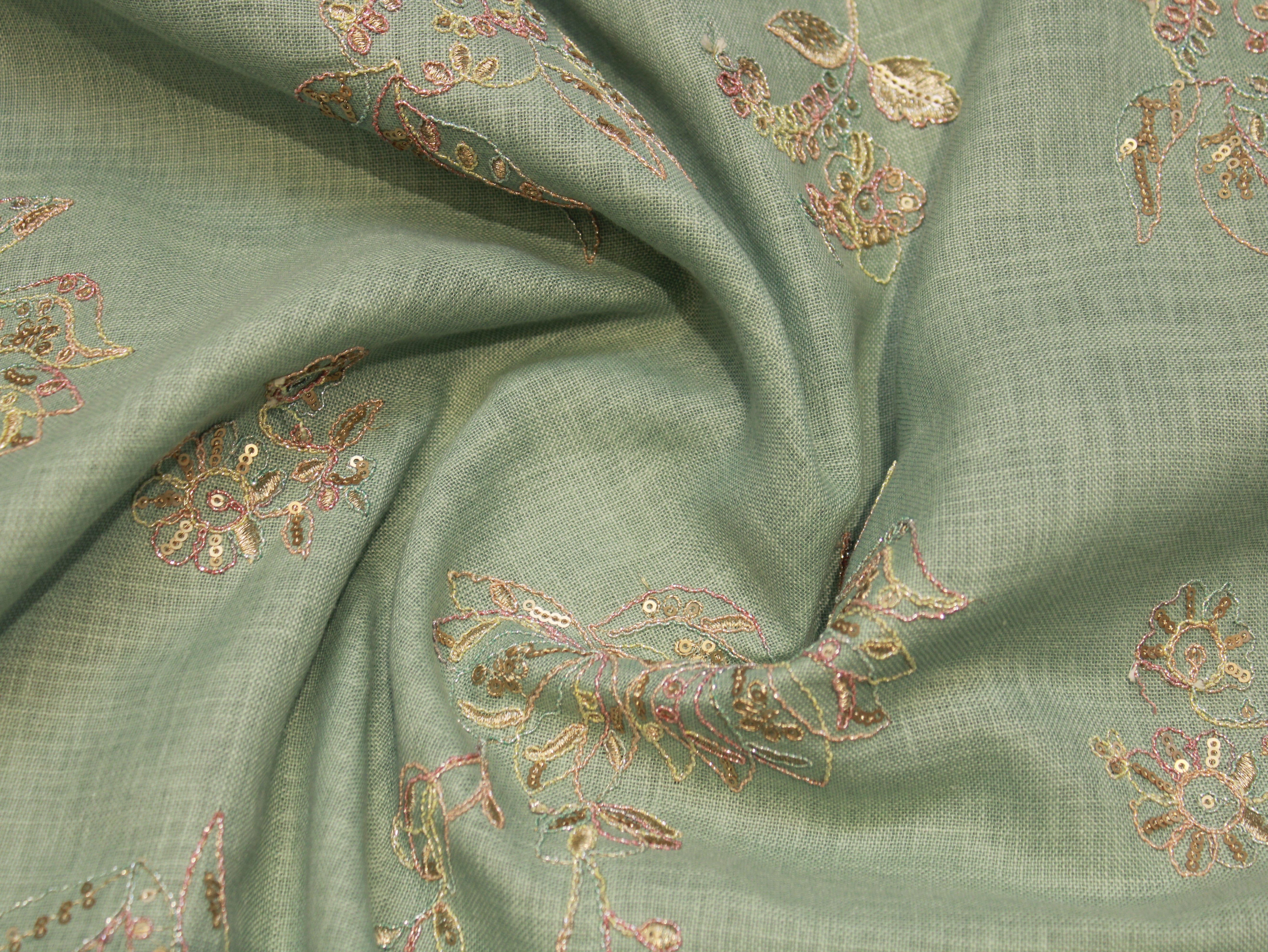 Pure Cotton Linen Thread Embroidery Fabric - Sea Green
