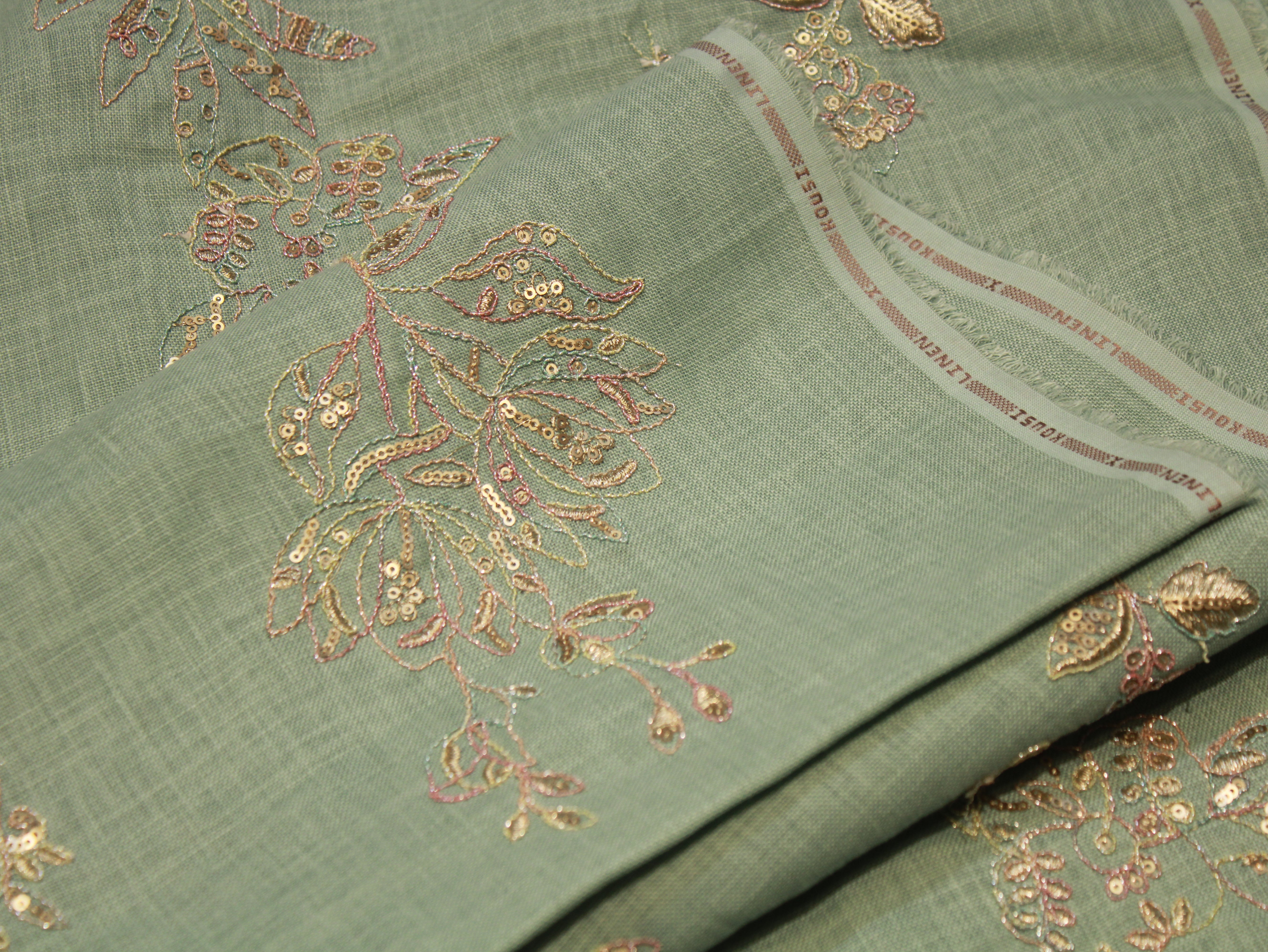 Pure Cotton Linen Thread Embroidery Fabric - Sea Green