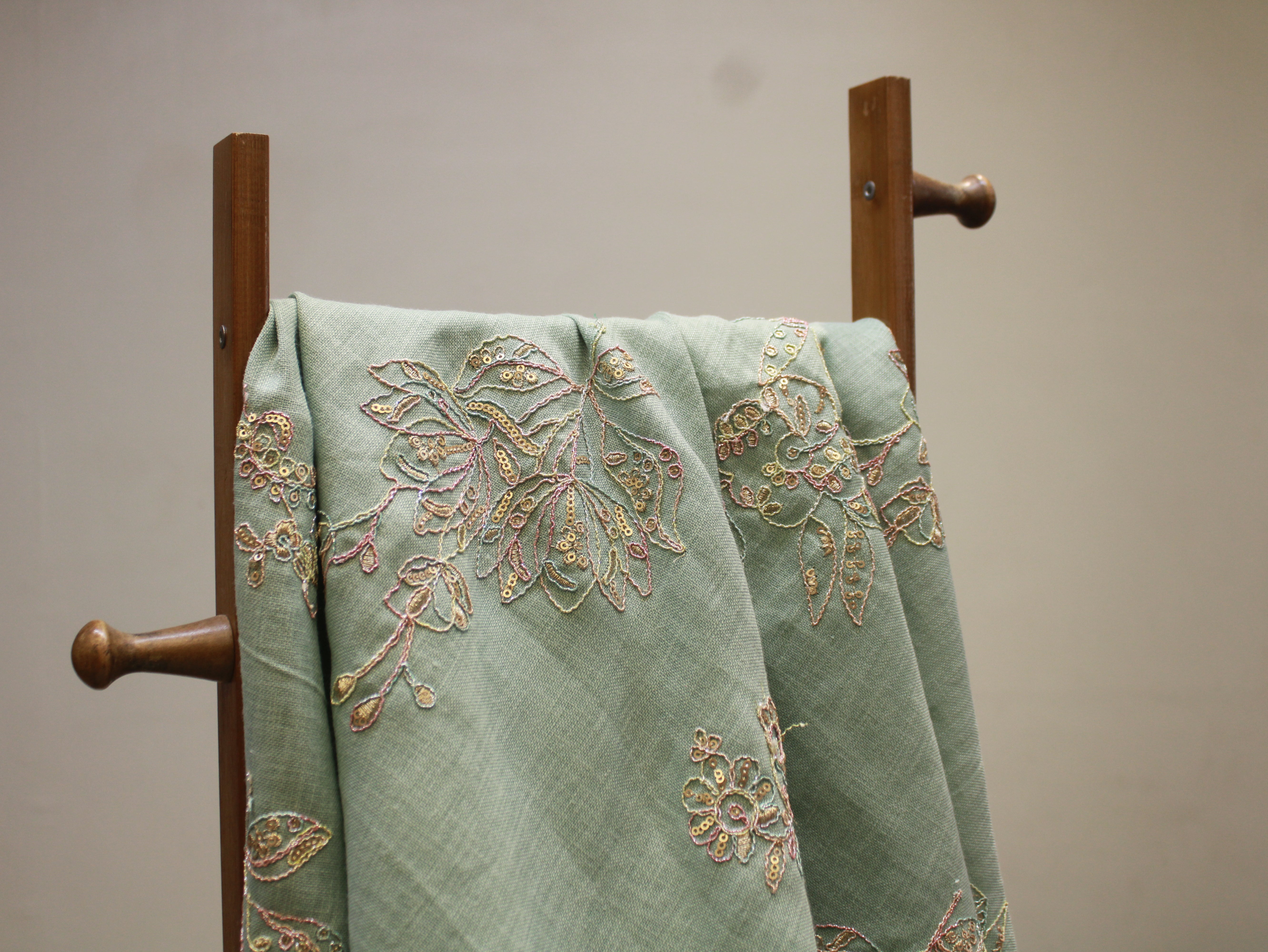 Pure Cotton Linen Thread Embroidery Fabric - Sea Green