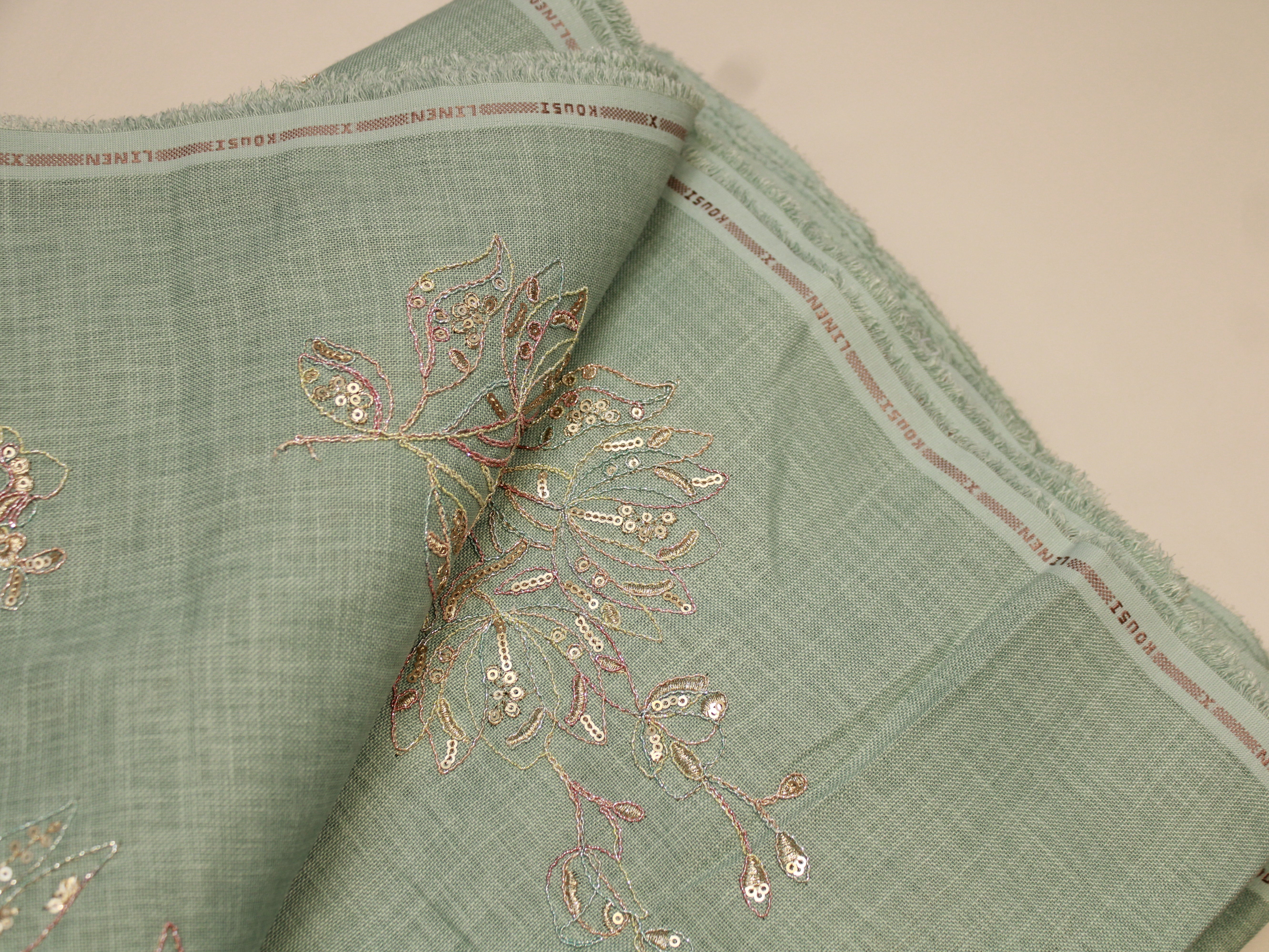 Pure Cotton Linen Thread Embroidery Fabric - Sea Green