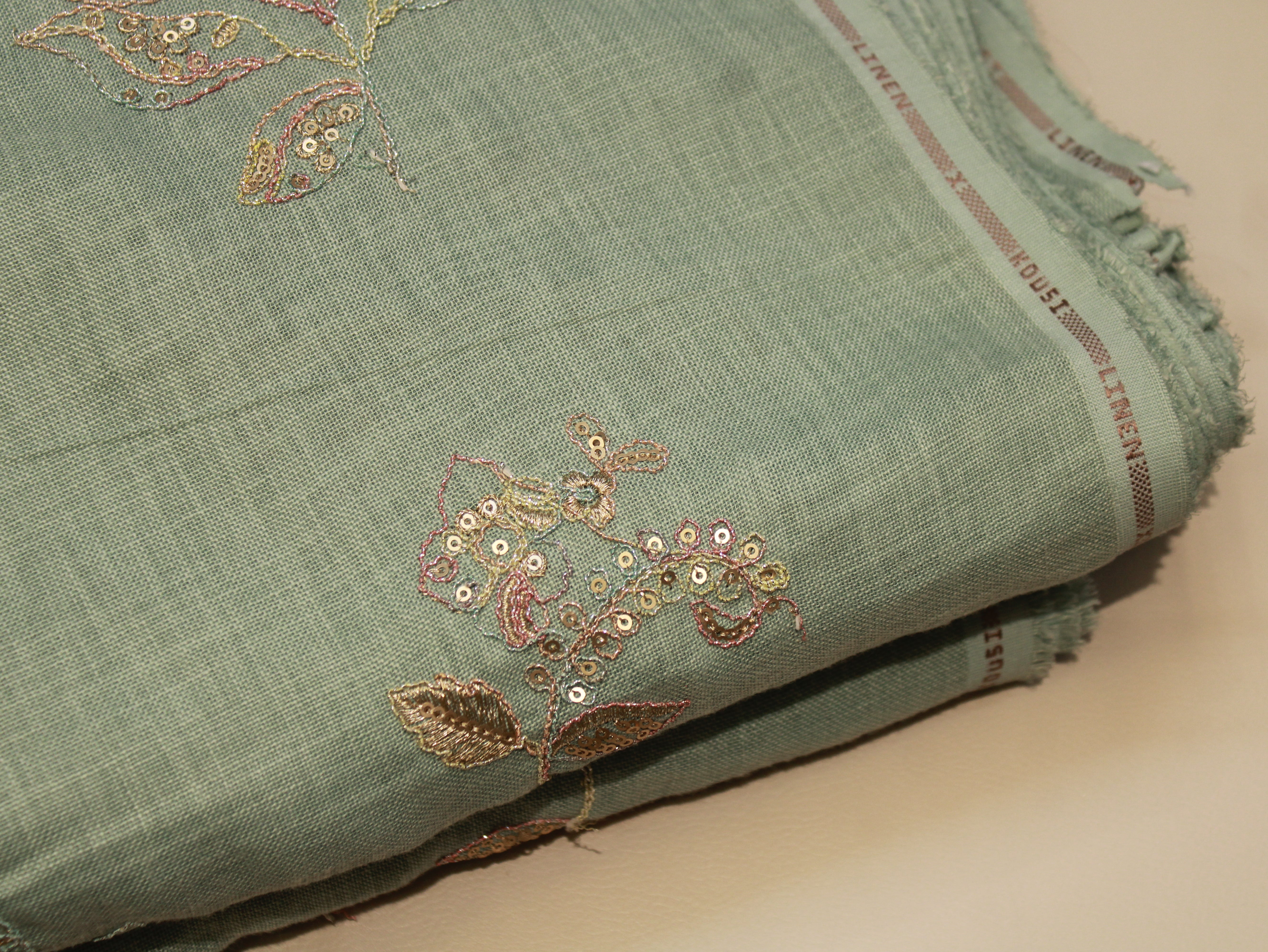 Pure Cotton Linen Thread Embroidery Fabric - Sea Green