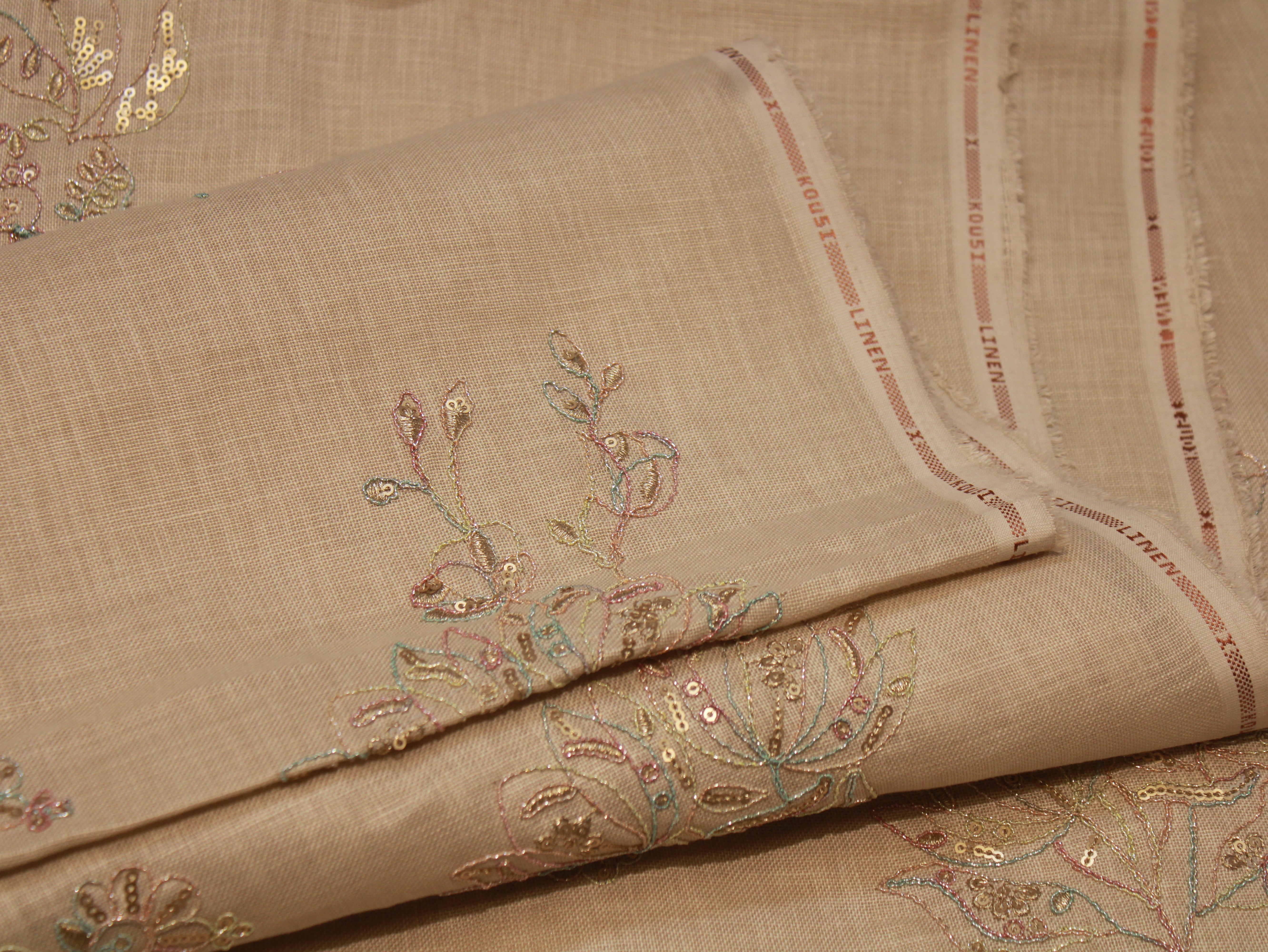 Pure Cotton Linen Thread Embroidery Fabric - Beige