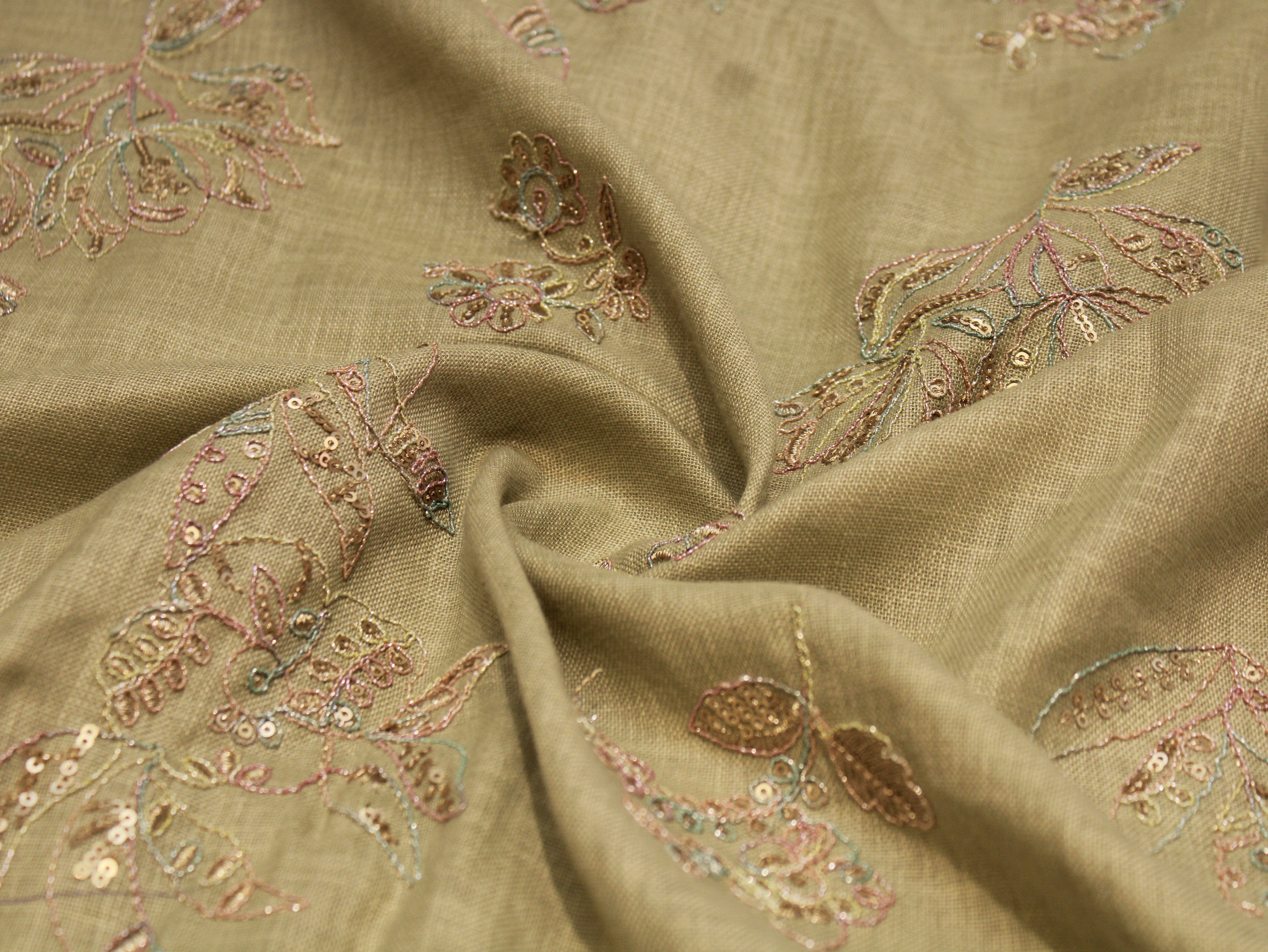 Pure Cotton Linen Thread Embroidery Fabric - Pista Green