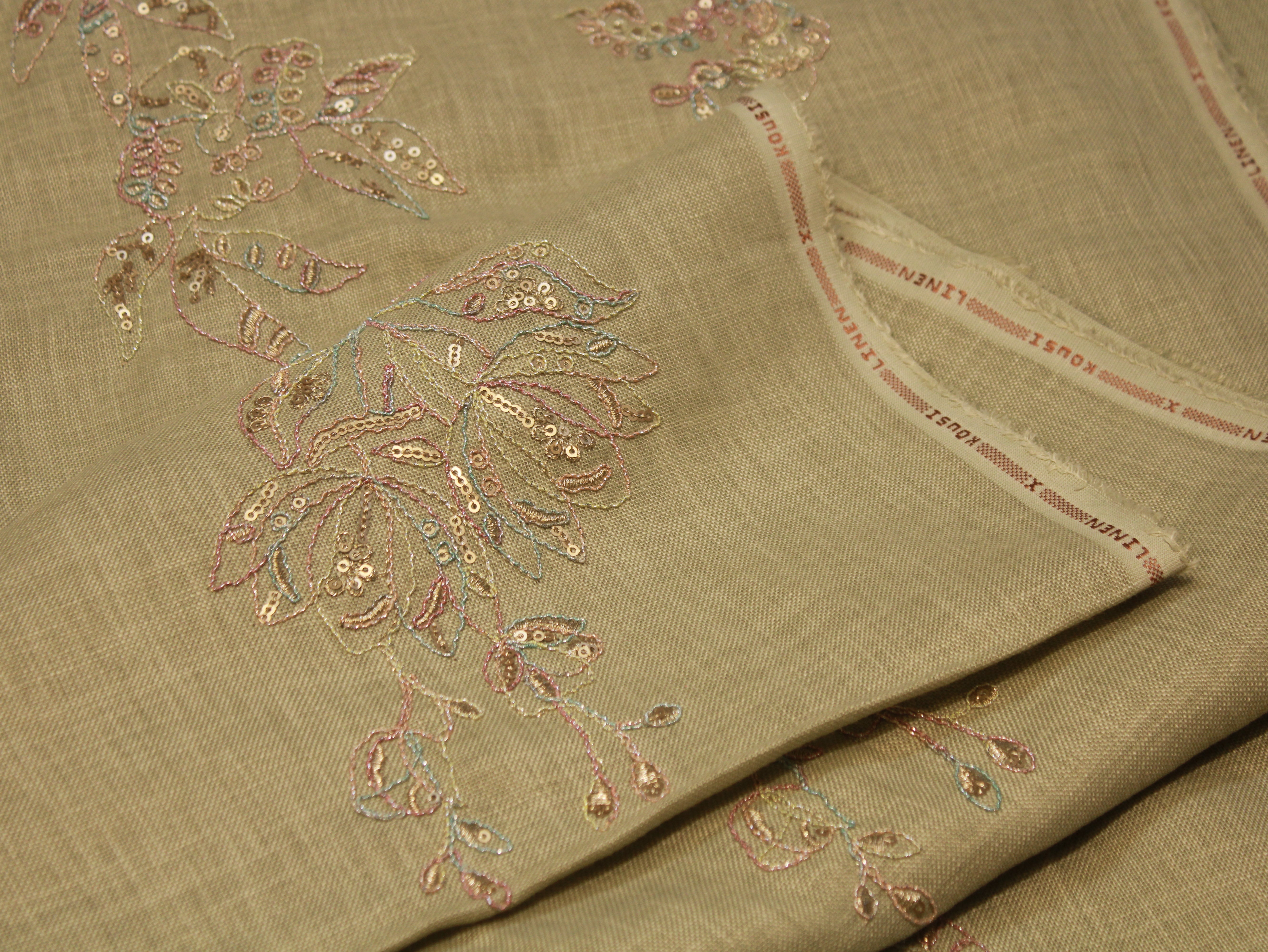 Pure Cotton Linen Thread Embroidery Fabric - Pista Green