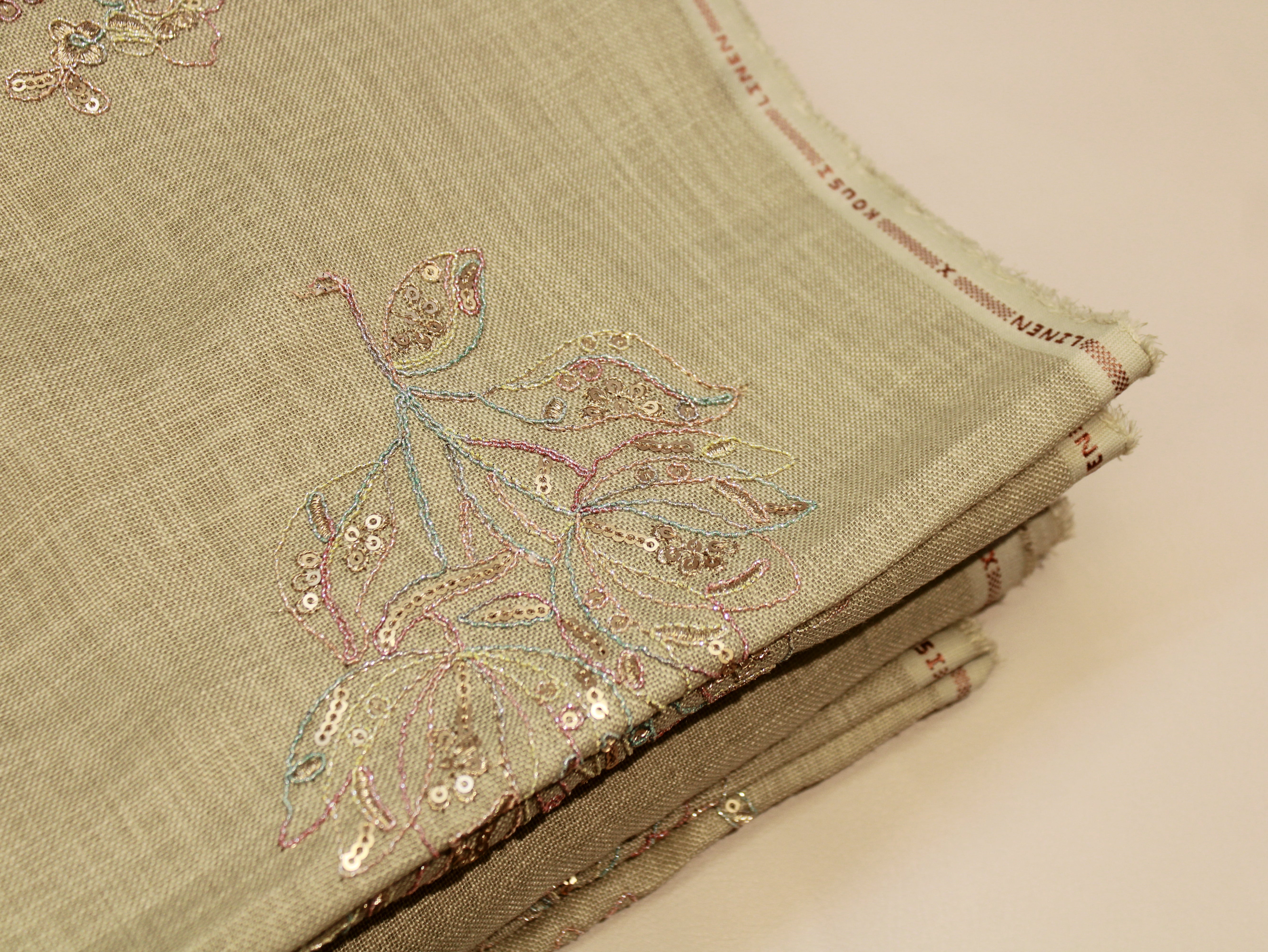 Pure Cotton Linen Thread Embroidery Fabric - Pista Green